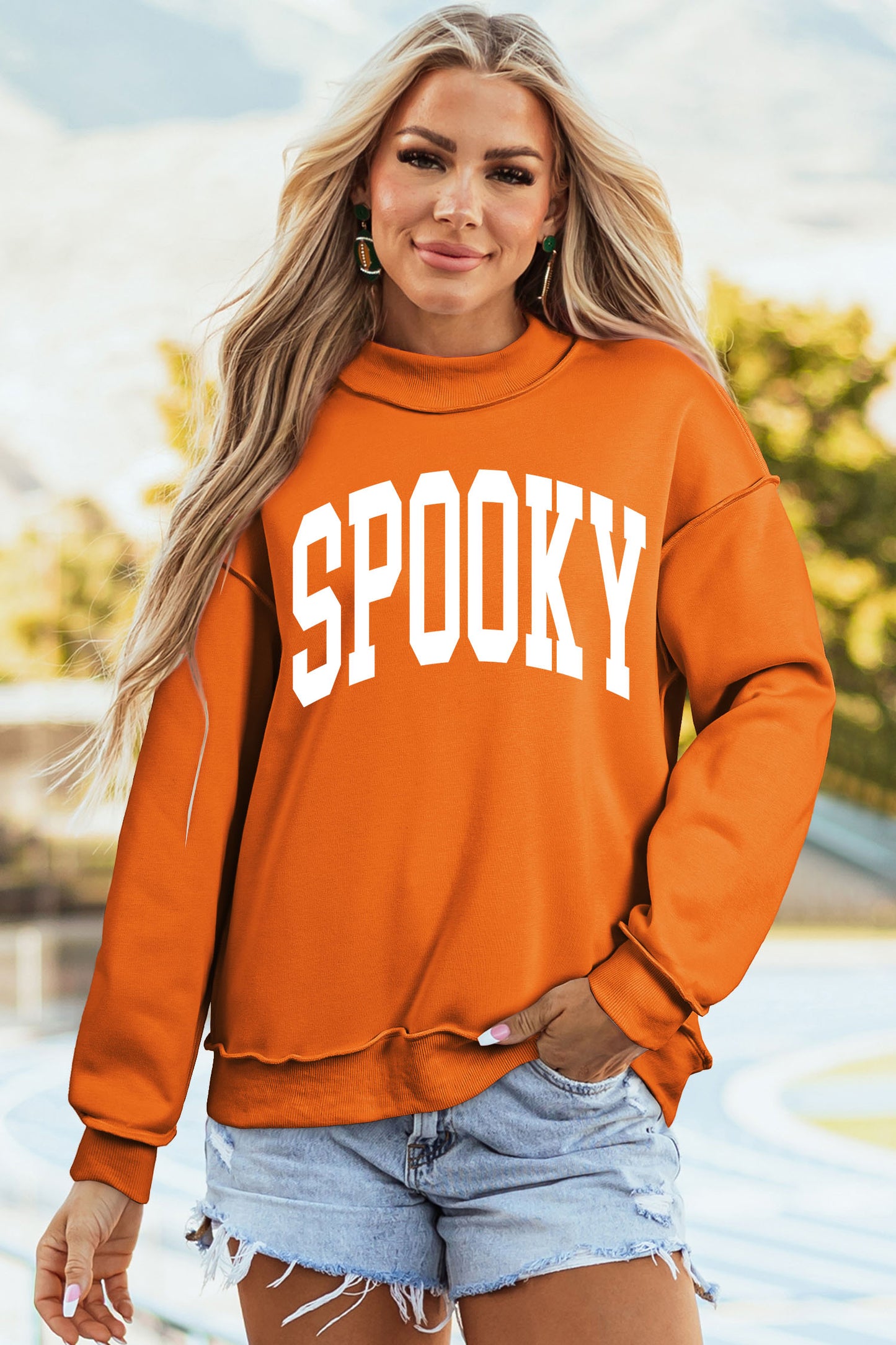 SPOOKY/ BOO Double Side Print Halloween Reversible Mock Neck Sweatshirt