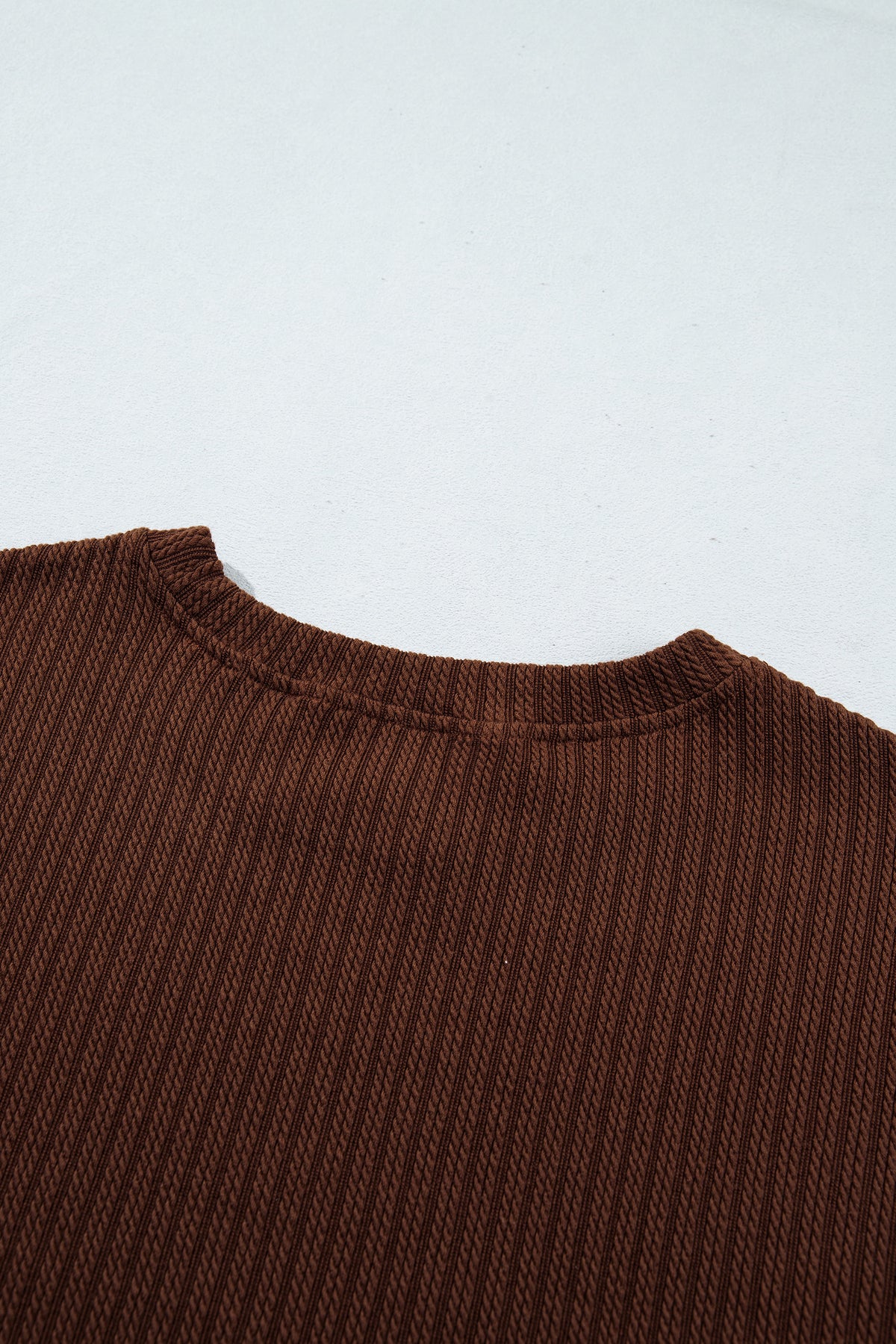 Dark Brown Textured Ribbed Knit Lettuce Trim Lounge Set