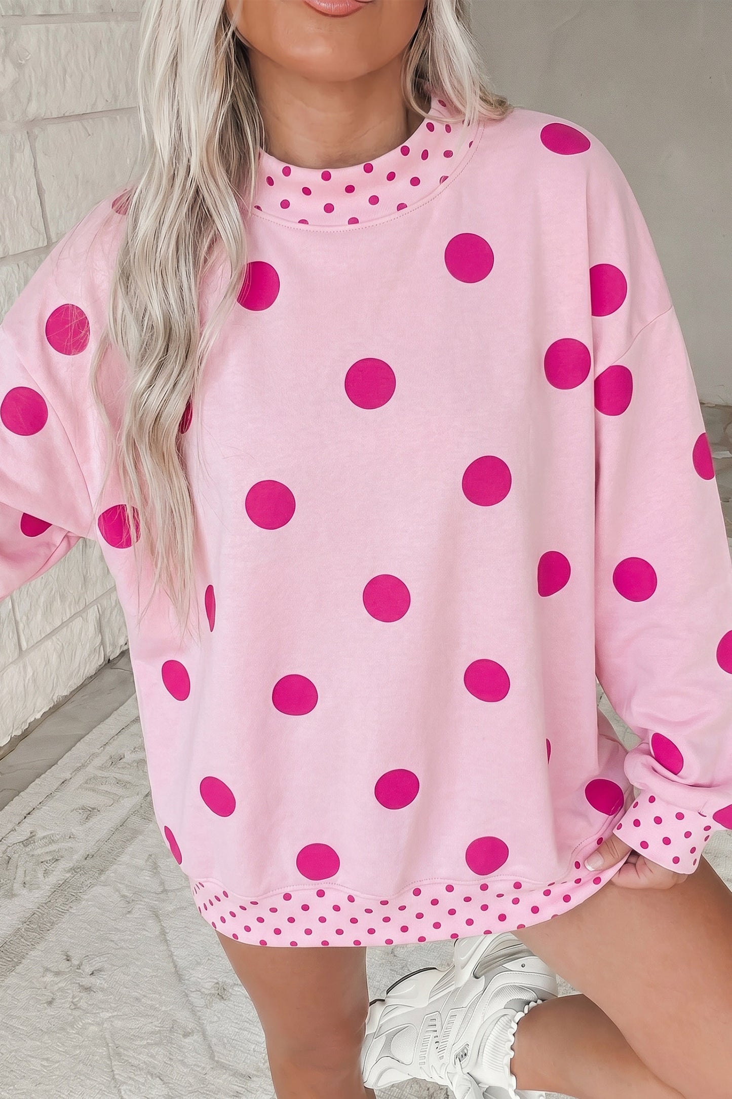 Polka Dot Print Contrast Detail Oversized Sweatshirt