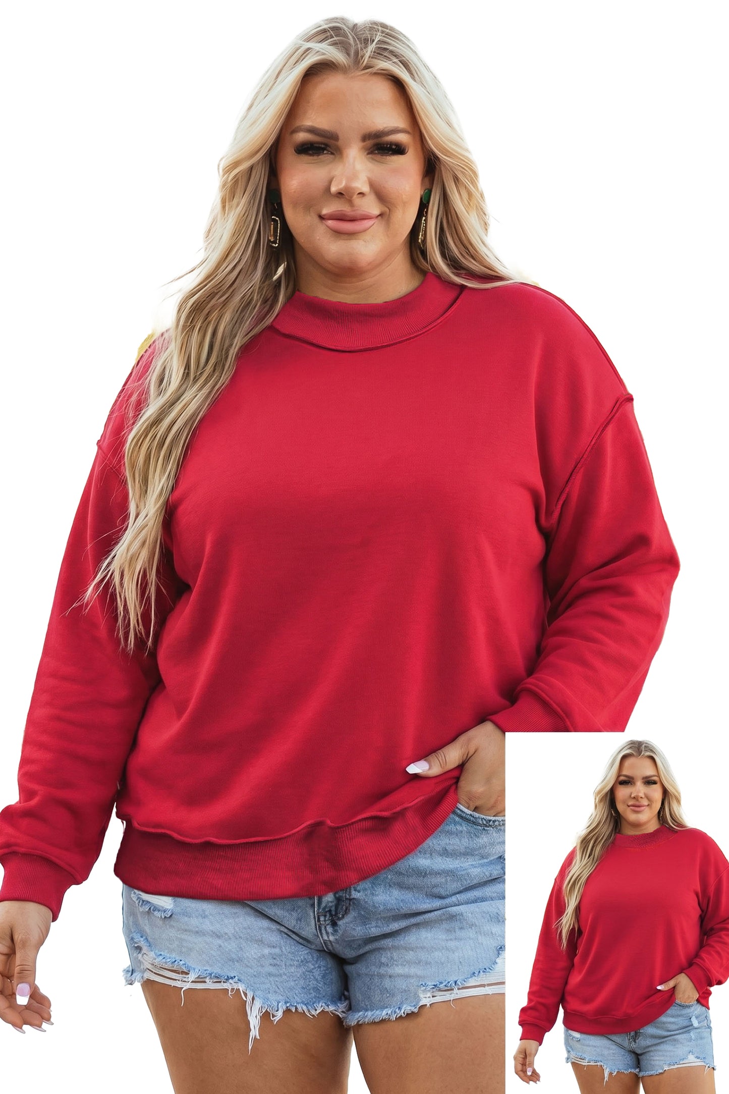 Racing Red Exposed Seam Detail Reversible Double Wear Plus Size Sweatshirt