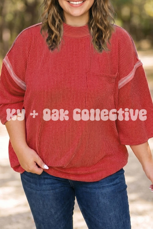 Red Urban Rib Pocket Top