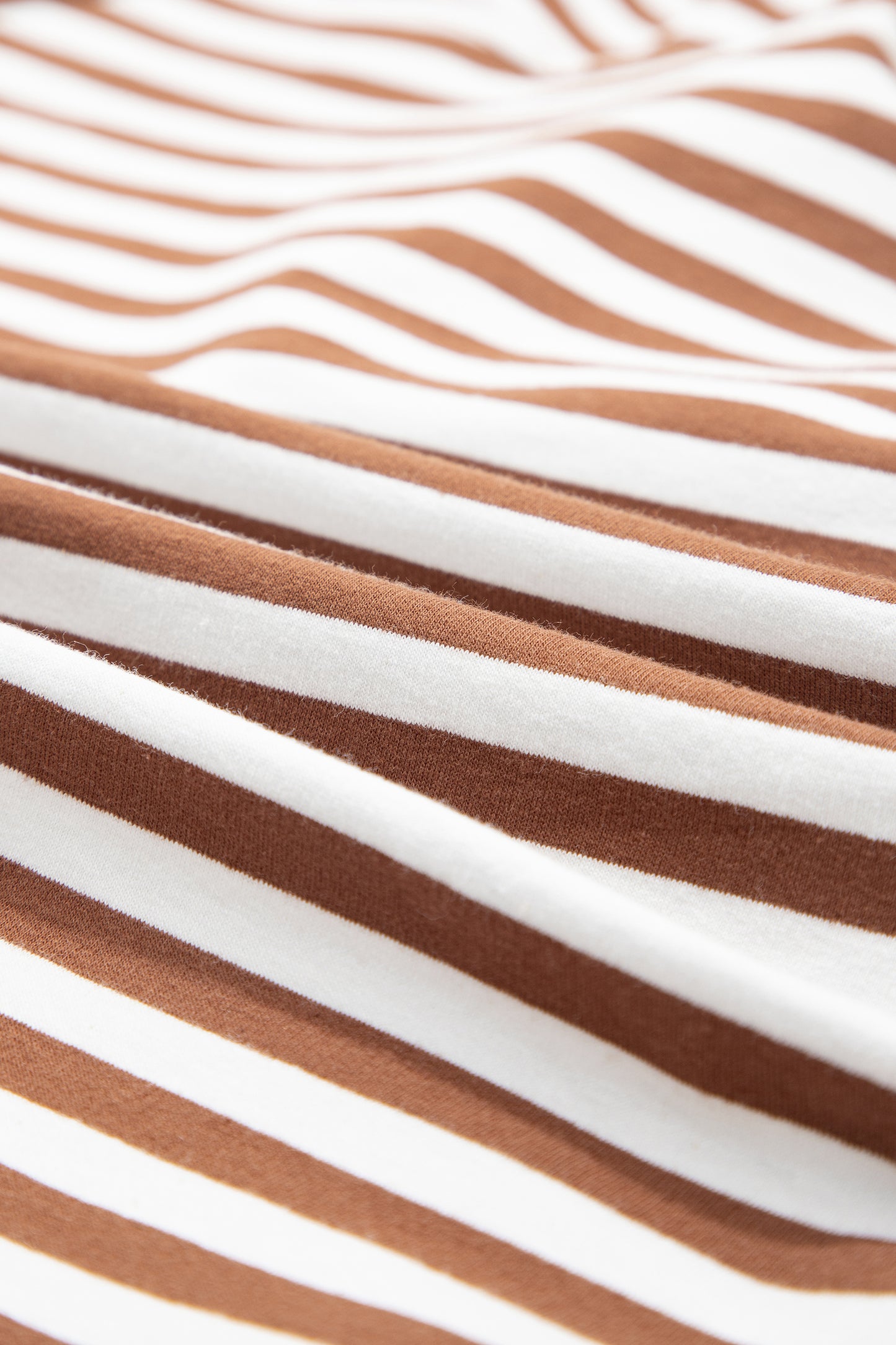 Brown Stripe Color Block Patchwork Quarter Zip Pullover Sporty Shorts Set