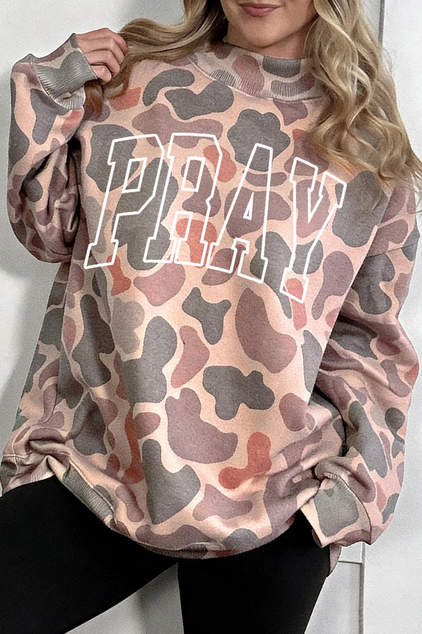 Pray Embroidered Camo Pullover Sweatshirt