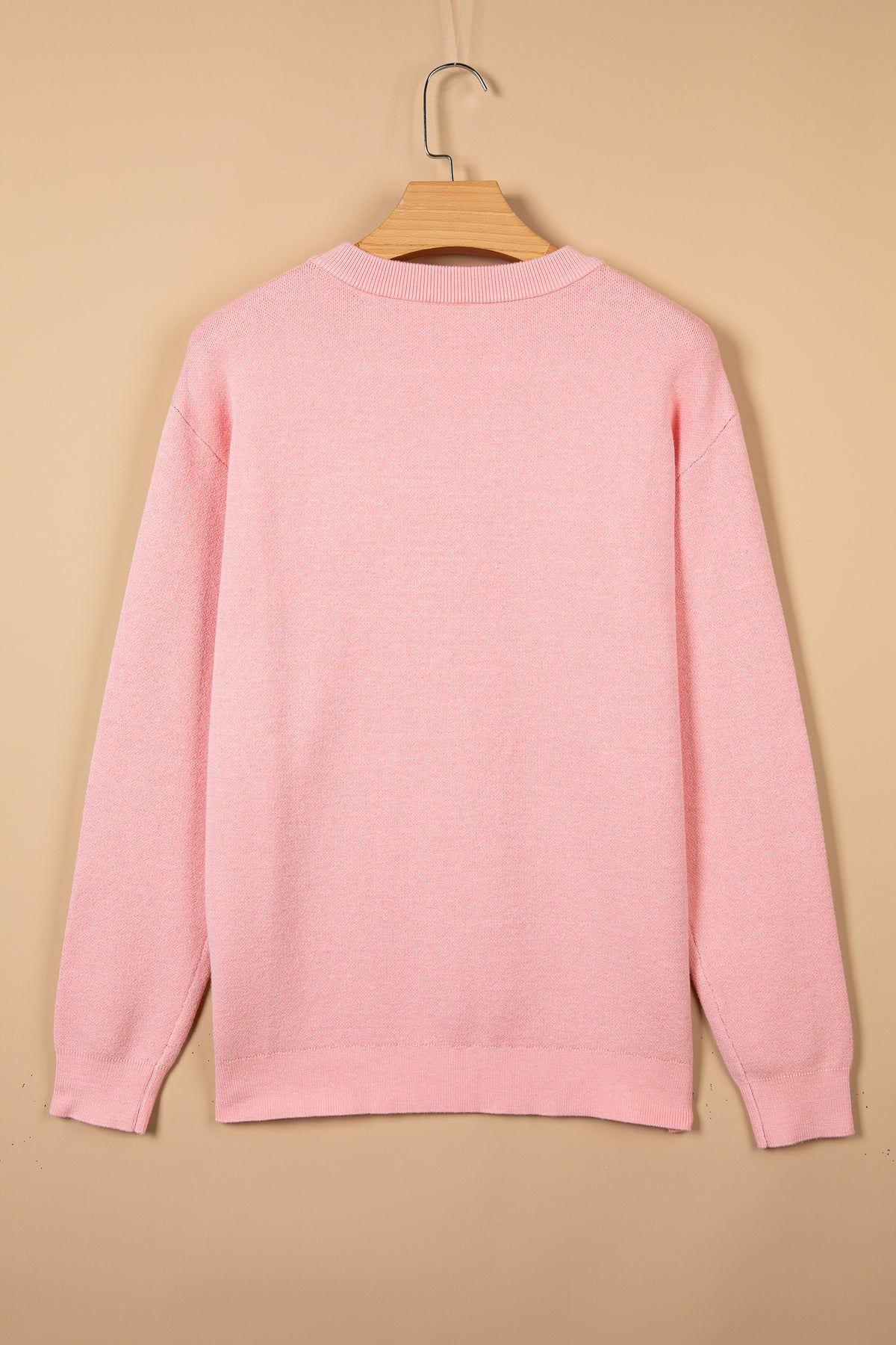Pink Drop Shoulder Embroidery Sweater