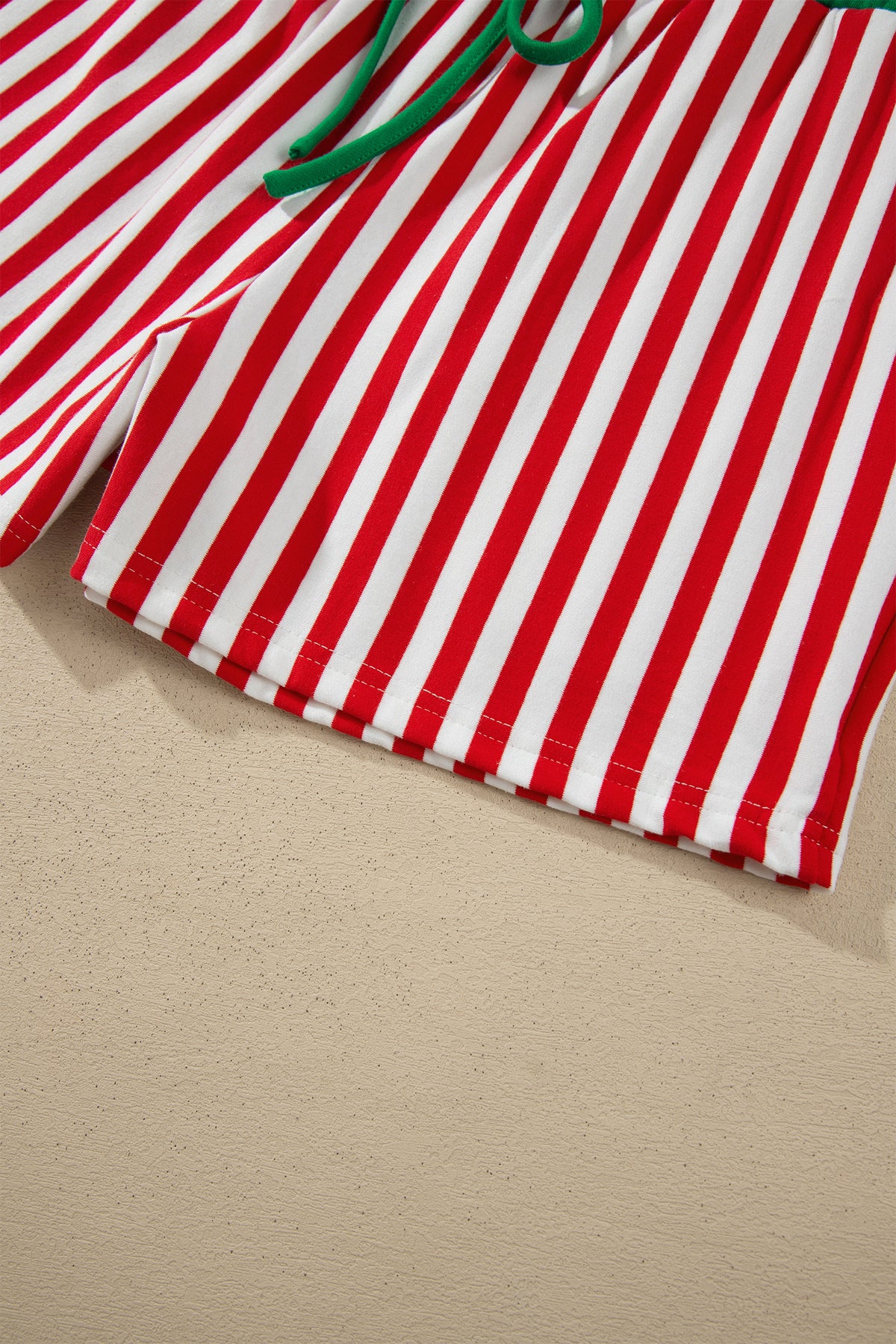 Red Stripe Colorblock Trim Polo Collar Drawstring Elastic Waist Band Set