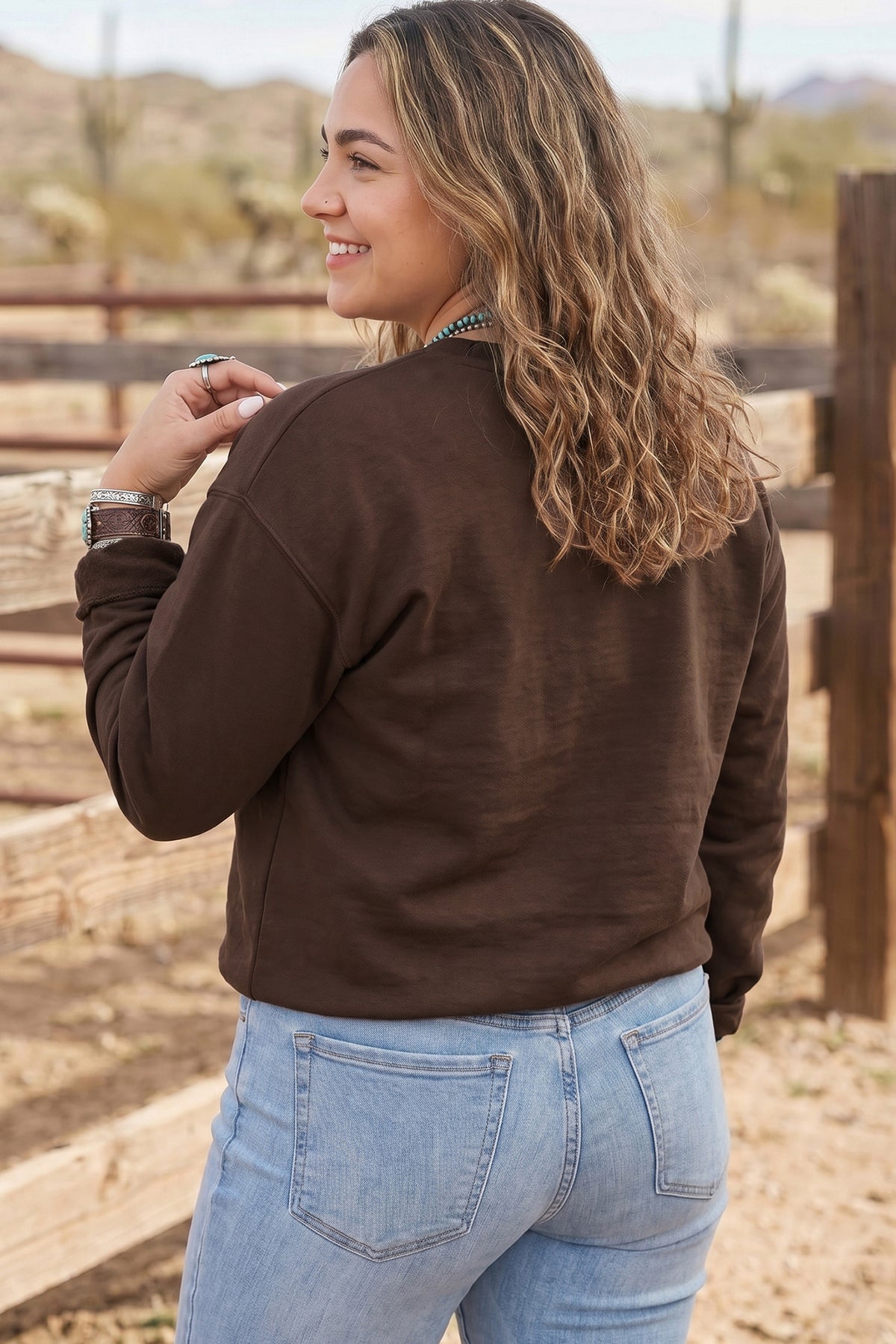 PRAY Letter Patchwork Round Neck Long Sleeve Plus Size Sweatshirt