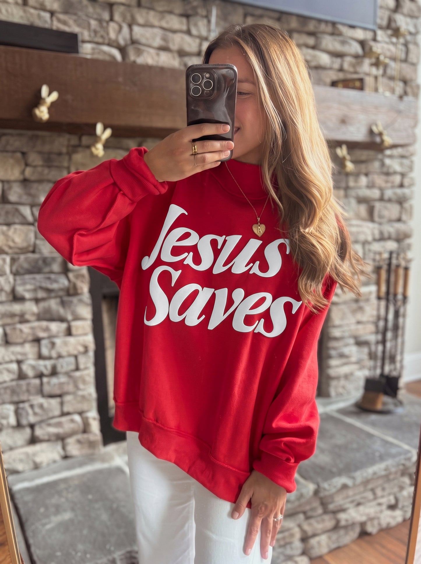 Fiery Red Jesus Saves Baggy Sweatshirt