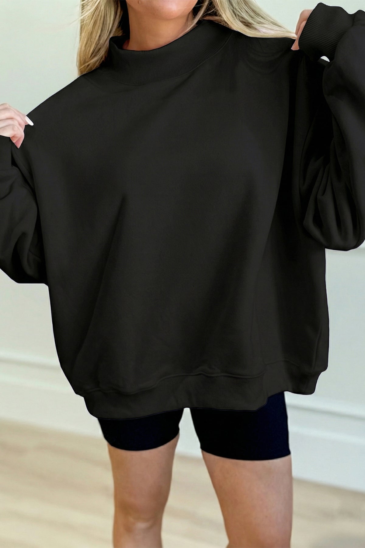 Solid Color Oversized Mock Neck Sweatshirt