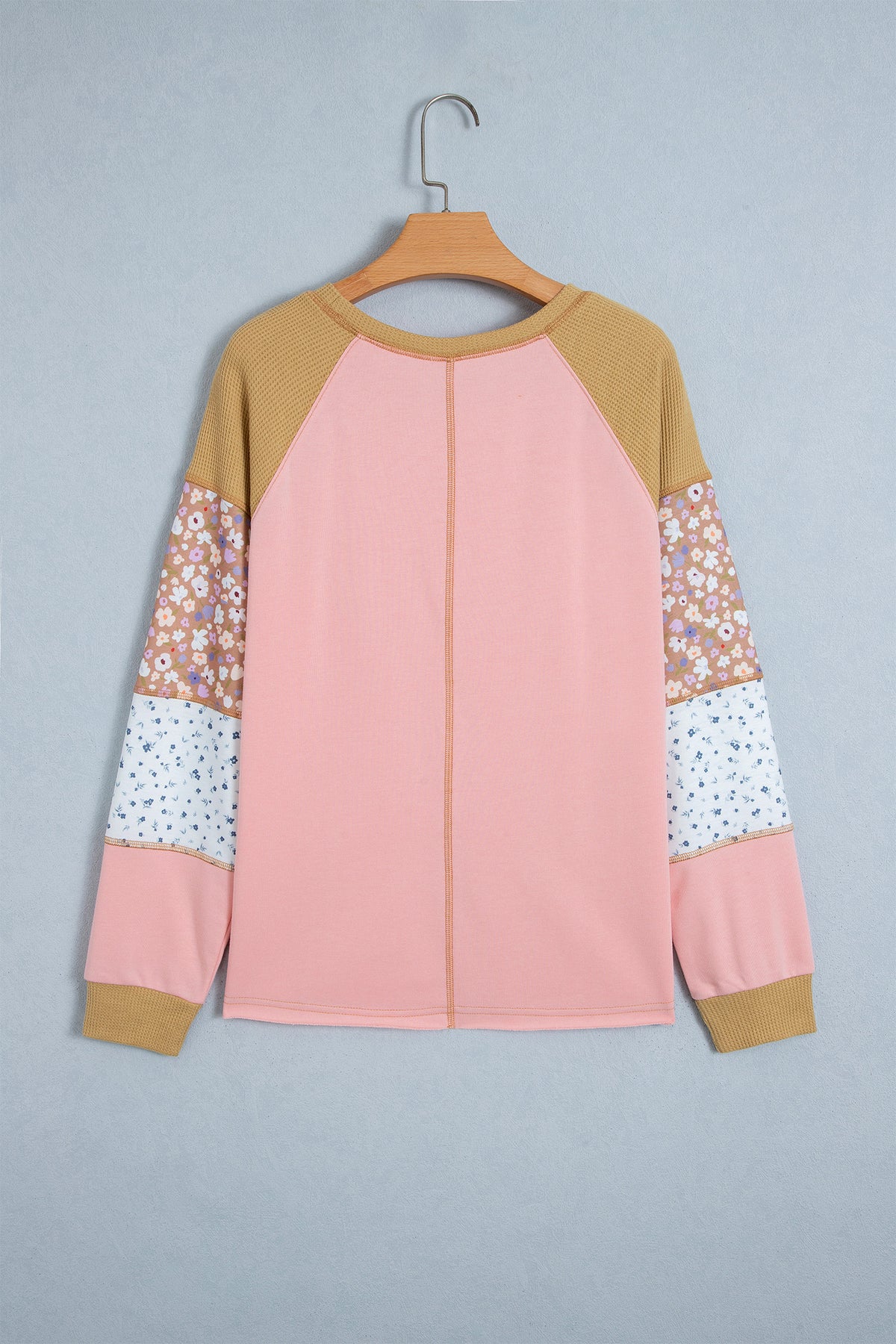 Floral Waffle Mixed Patchwork Long Sleeve Top