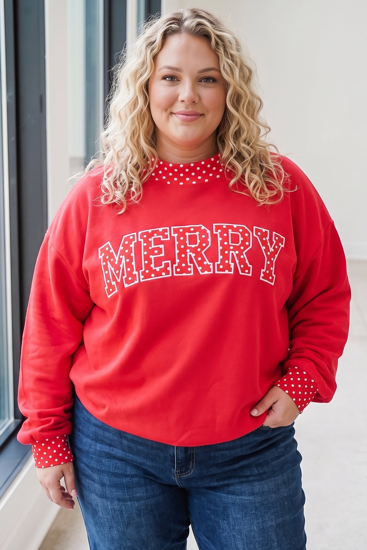 Polka Dot Patchwork Graphic Plus Size Sweatshirt