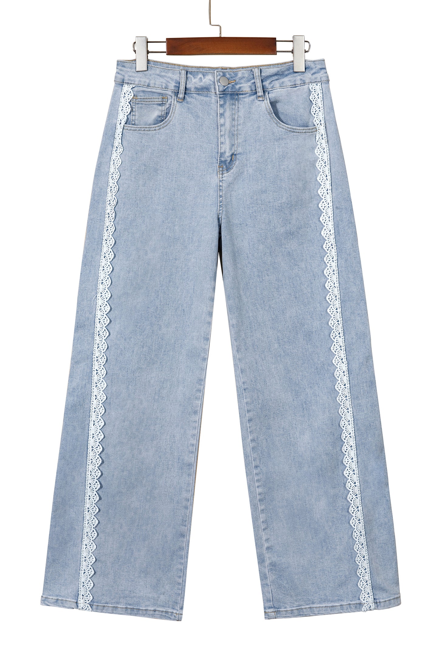 Beau Blue Lace Trim Casual Full-Length Regular Fit Jeans