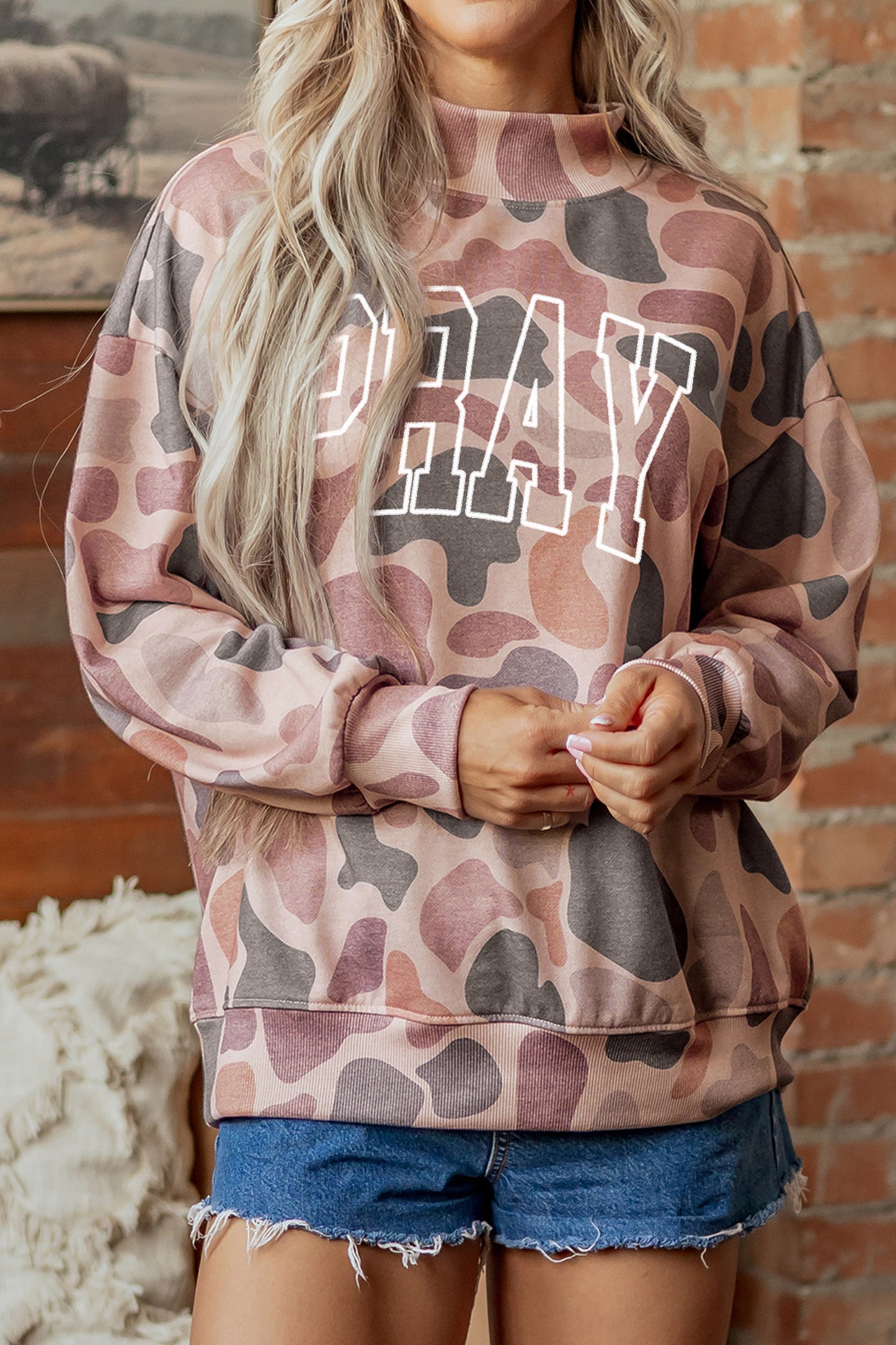 Pray Embroidered Camo Pullover Sweatshirt