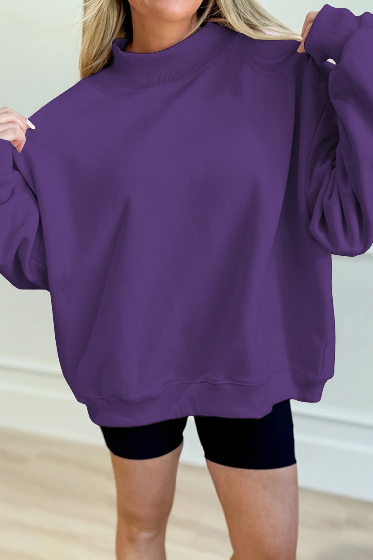 Solid Color Oversized Mock Neck Sweatshirt