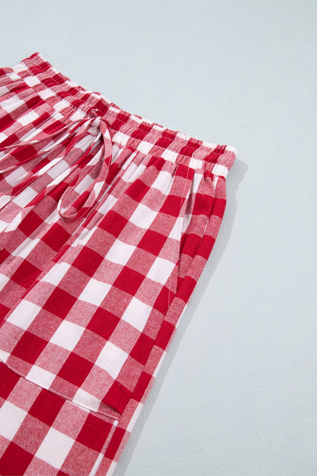 Gingham Plaid Tie Elastic Waist Shift Pants