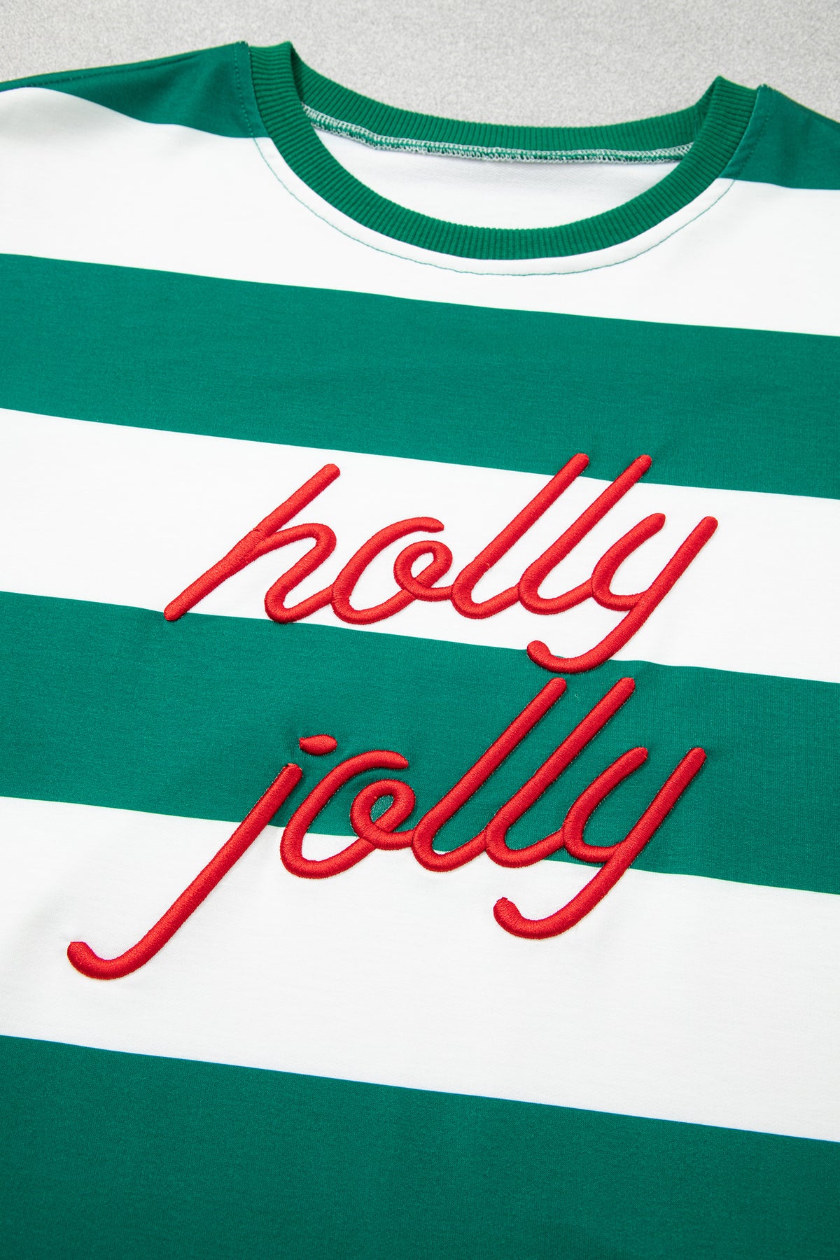 Striped Holly Jolly Embroidered Pullover Sweatshirt