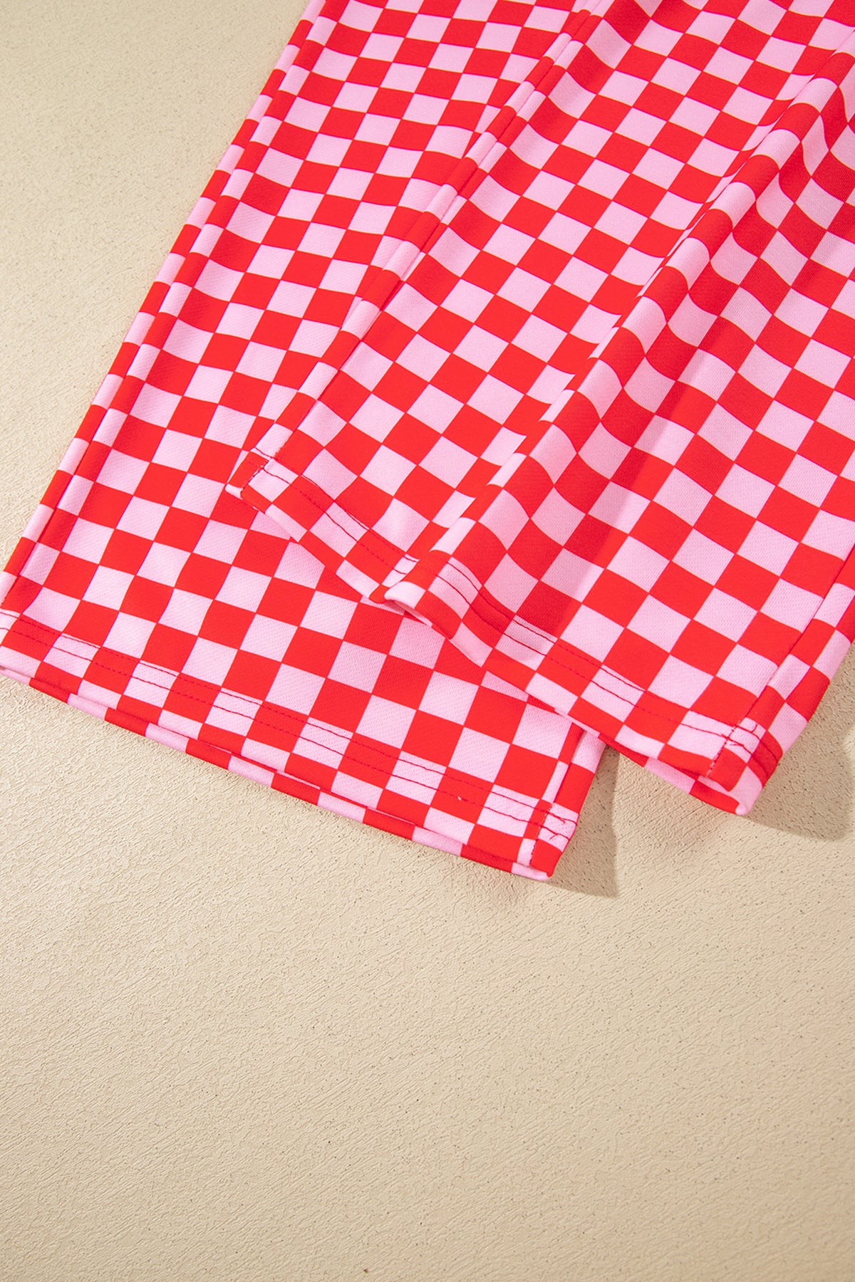 Red Christmas Graphic Plaid Contrast Pant Set