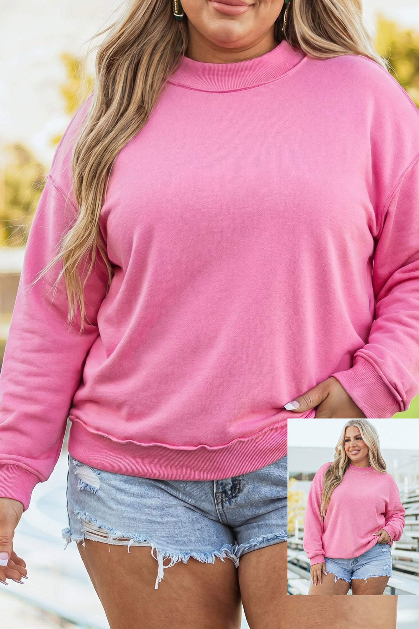 Racing Red Exposed Seam Detail Reversible Double Wear Plus Size Sweatshirt