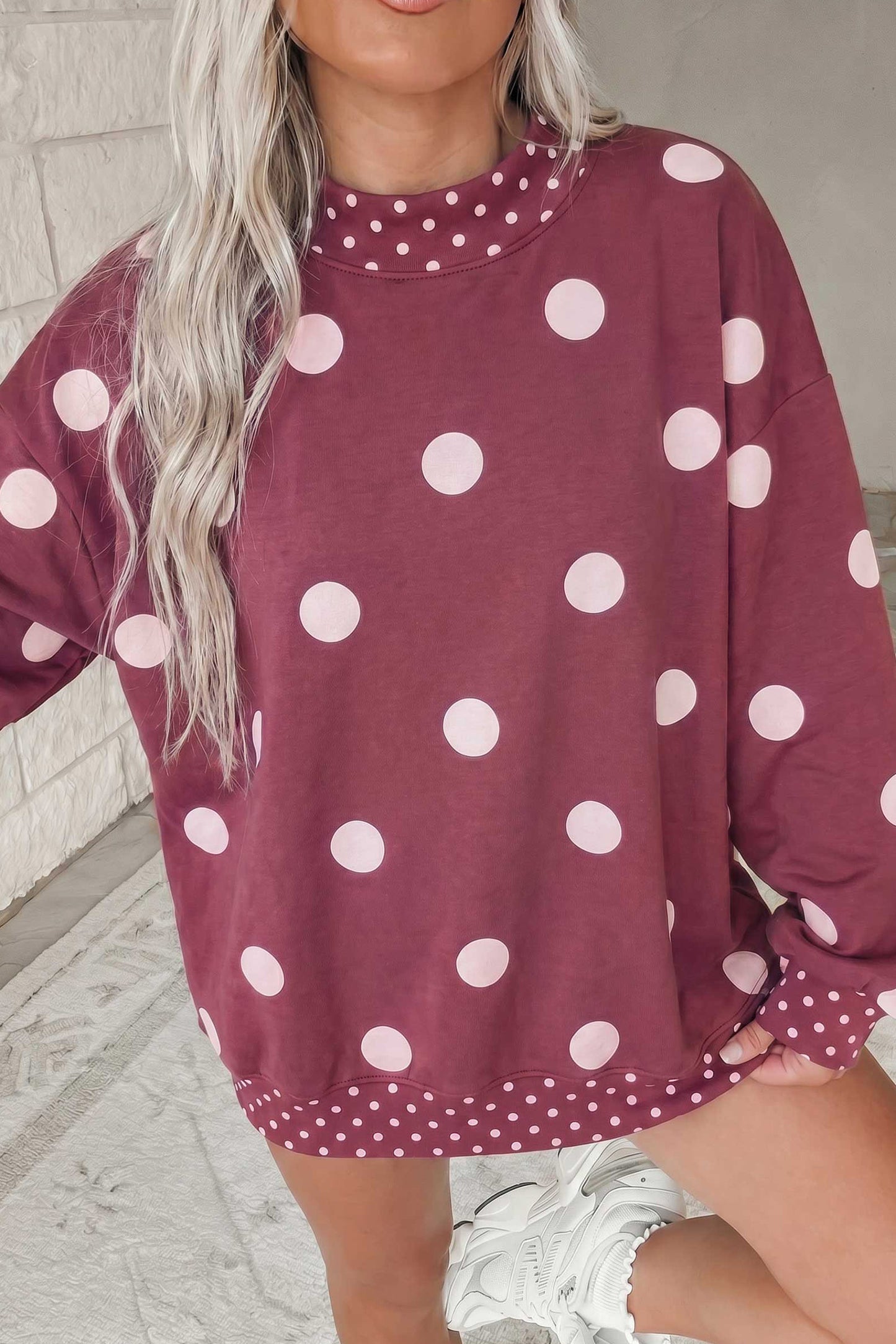 Polka Dot Print Contrast Detail Oversized Sweatshirt