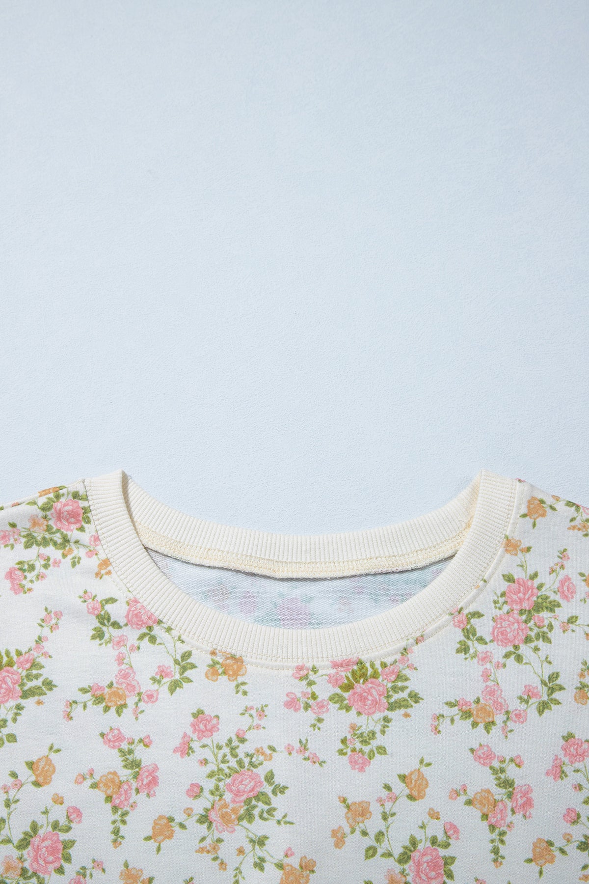 Beige Floral Print Long Sleeve Shift Top Pocketed Shorts Set