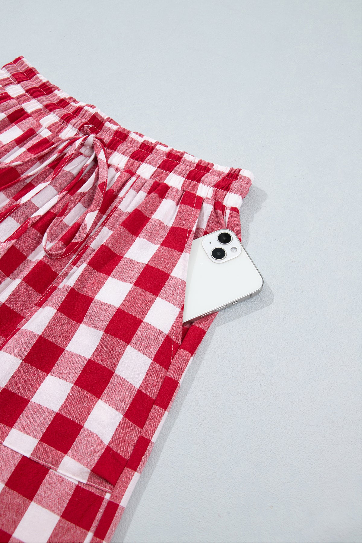 Gingham Plaid Tie Elastic Waist Shift Pants