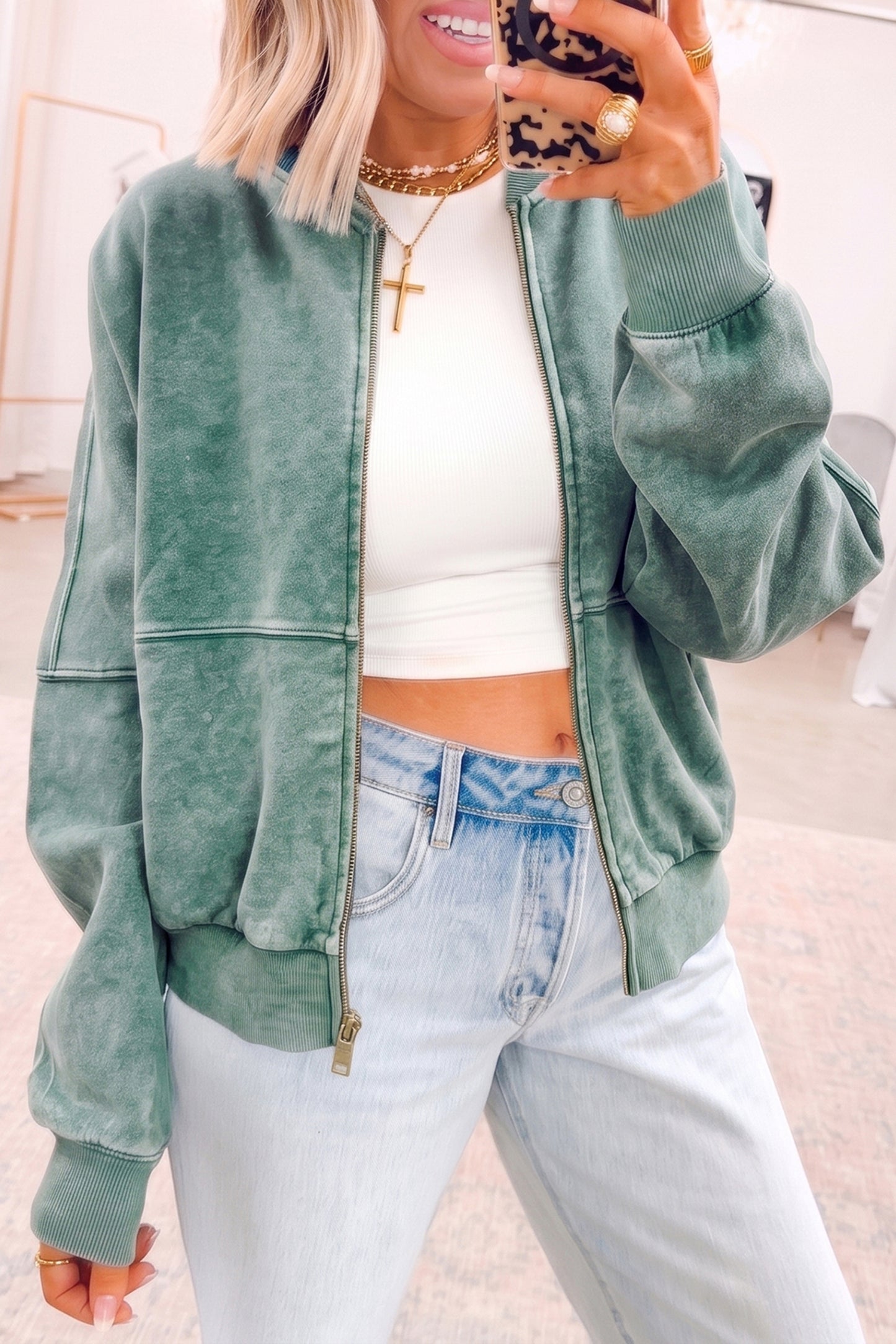 Evergreen Mineral Washed Zip Jacket Sweatshirt