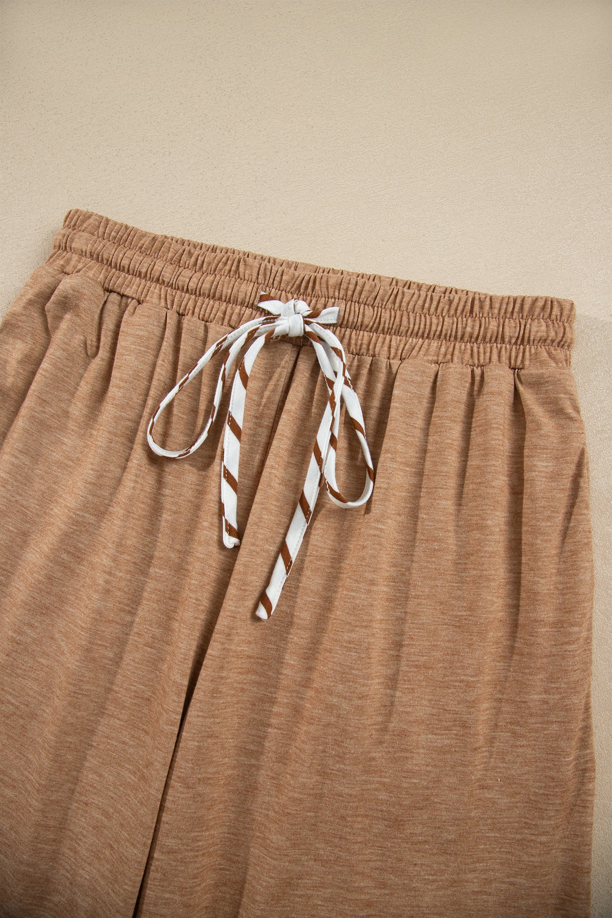 Striped V Neck Ruffle Contrast Sleeve Top Drawstring Pants Set