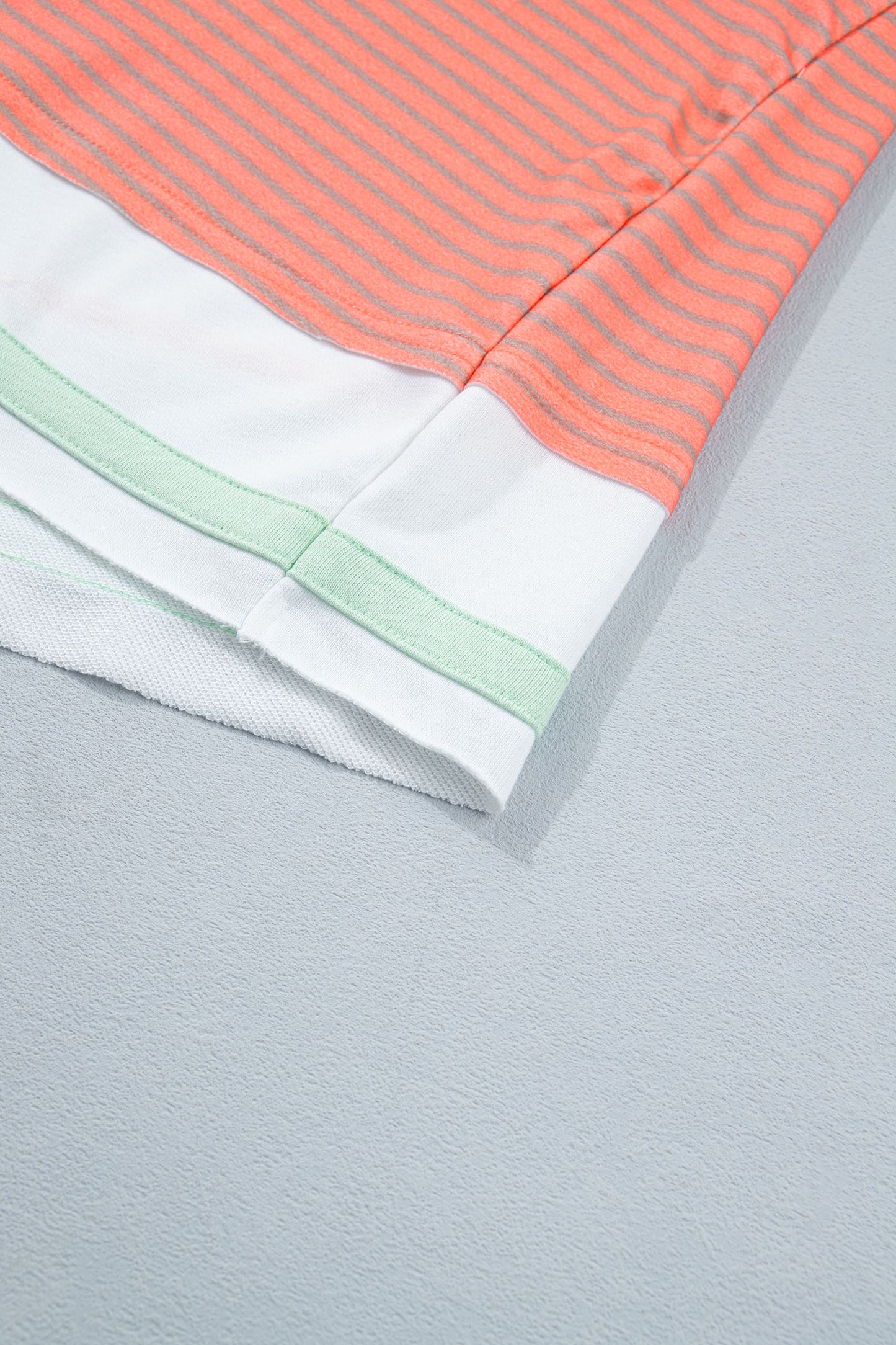 Orange Stripe Colorblock Detail Raw Seam Long Sleeve Top
