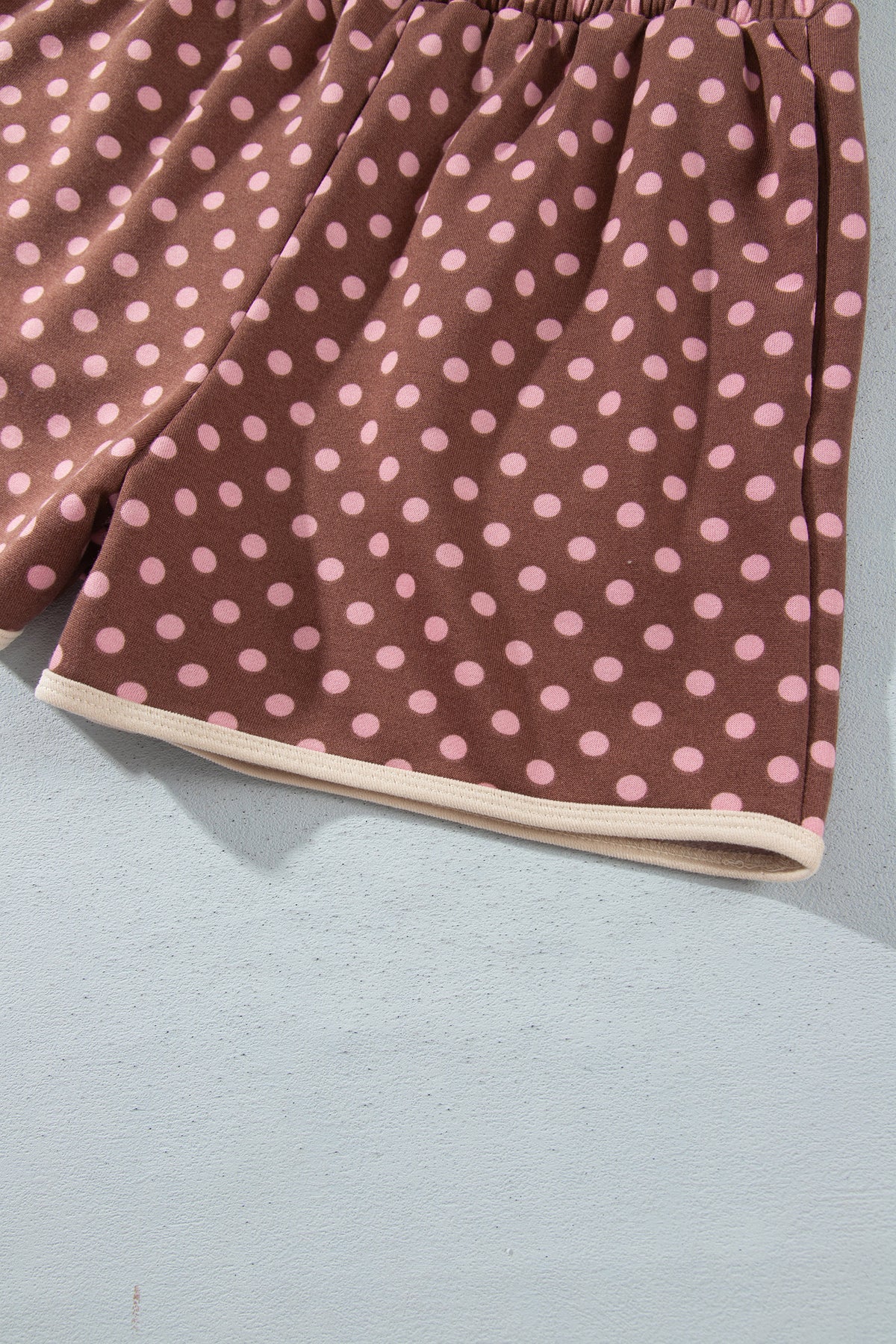 Polka Dot Contrast Baggy Pullover and Elastic Waist Shorts Set