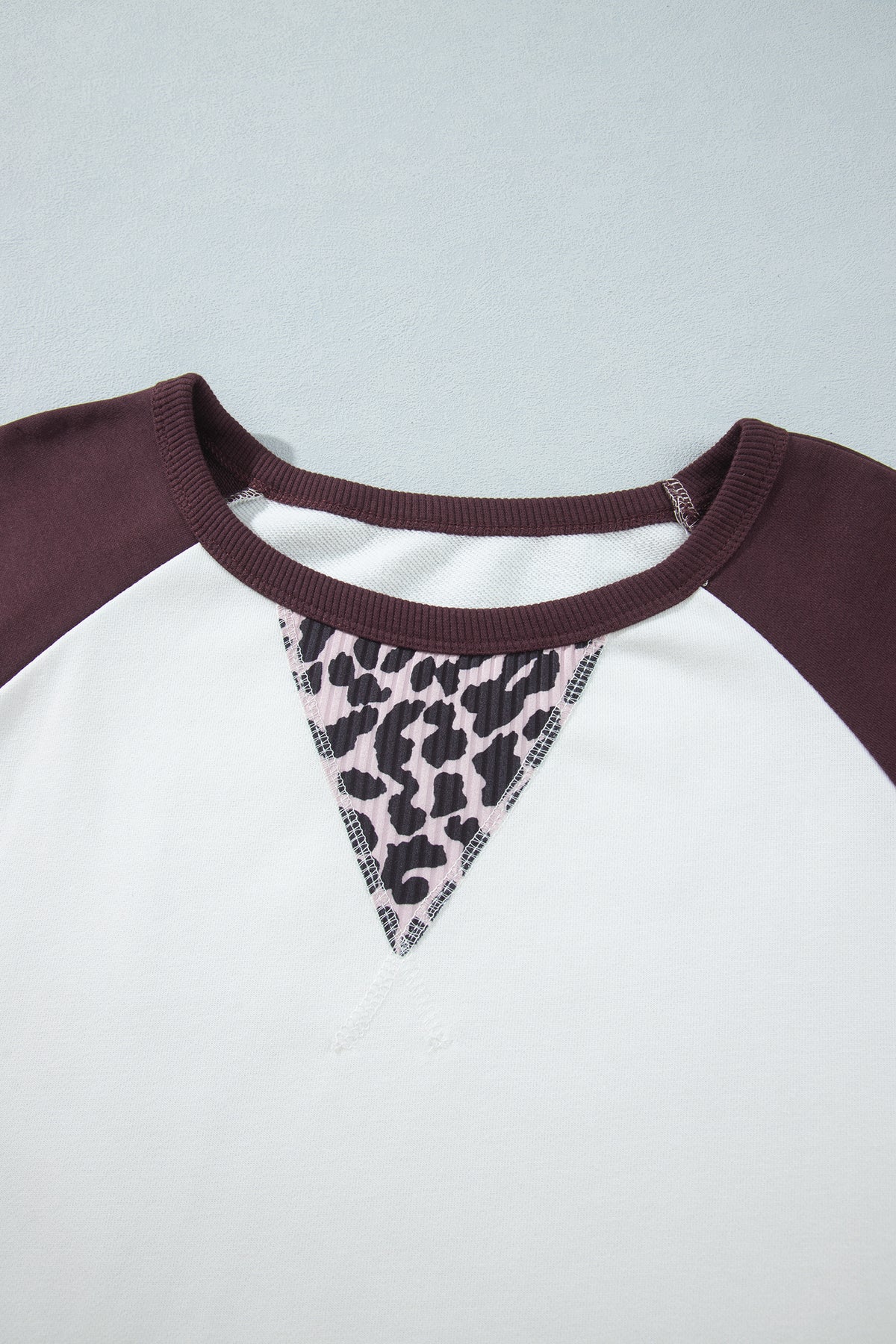 Beige Leopard Print Colorblock Round Neck Long Sleeve Top
