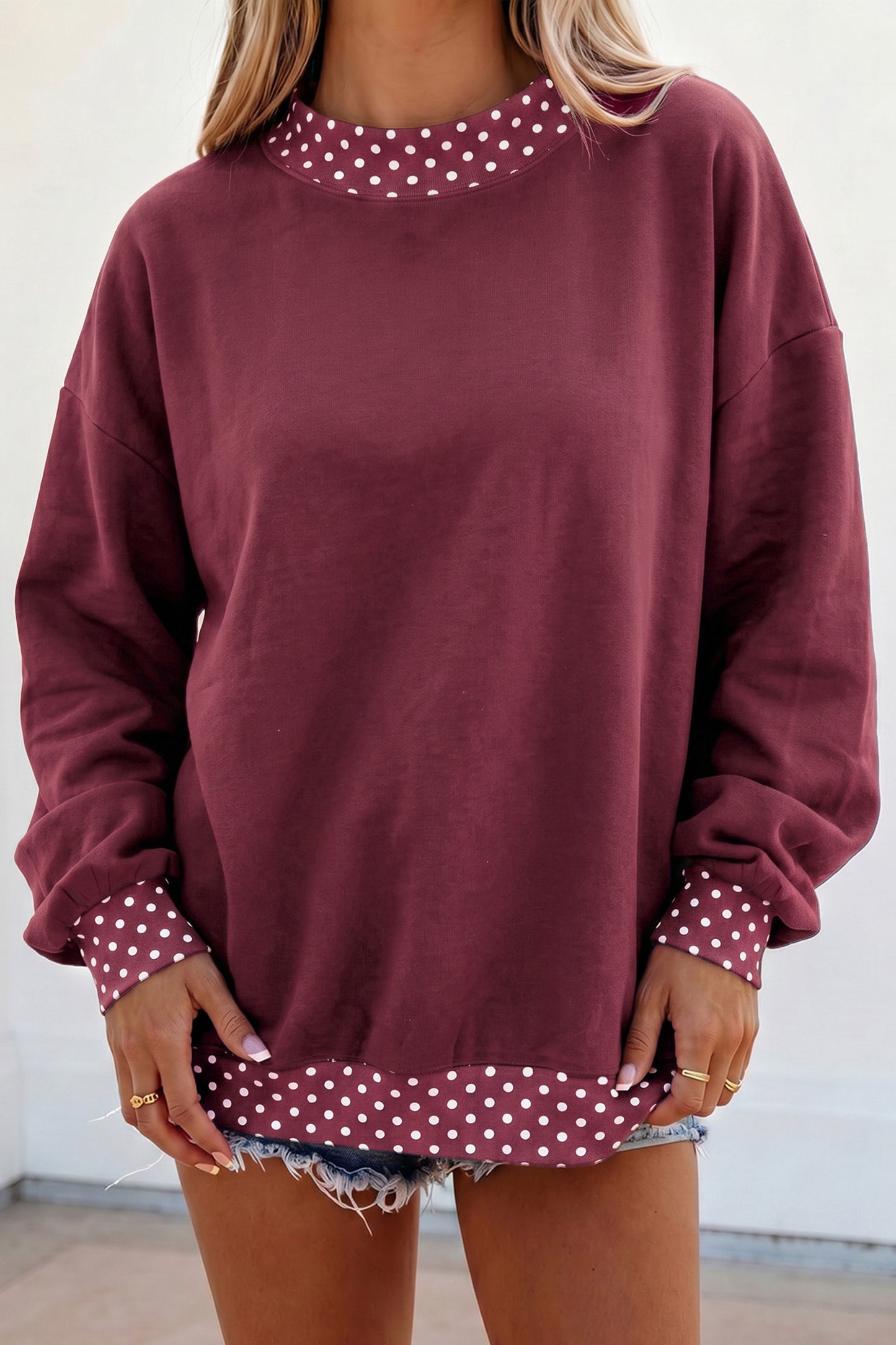 Polka Dot Contrast Trim Oversized Sweatshirt
