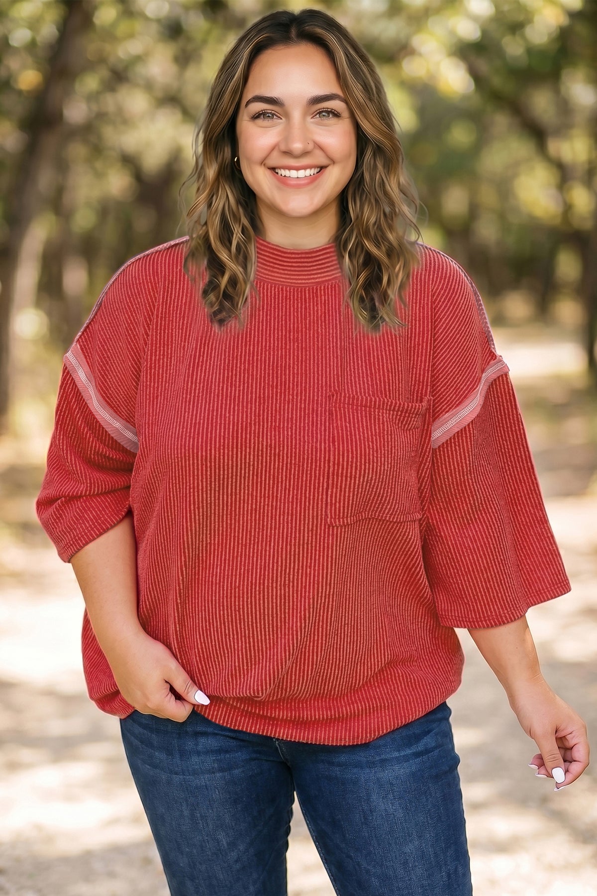 Fiery Red Twist Ribbed Top
