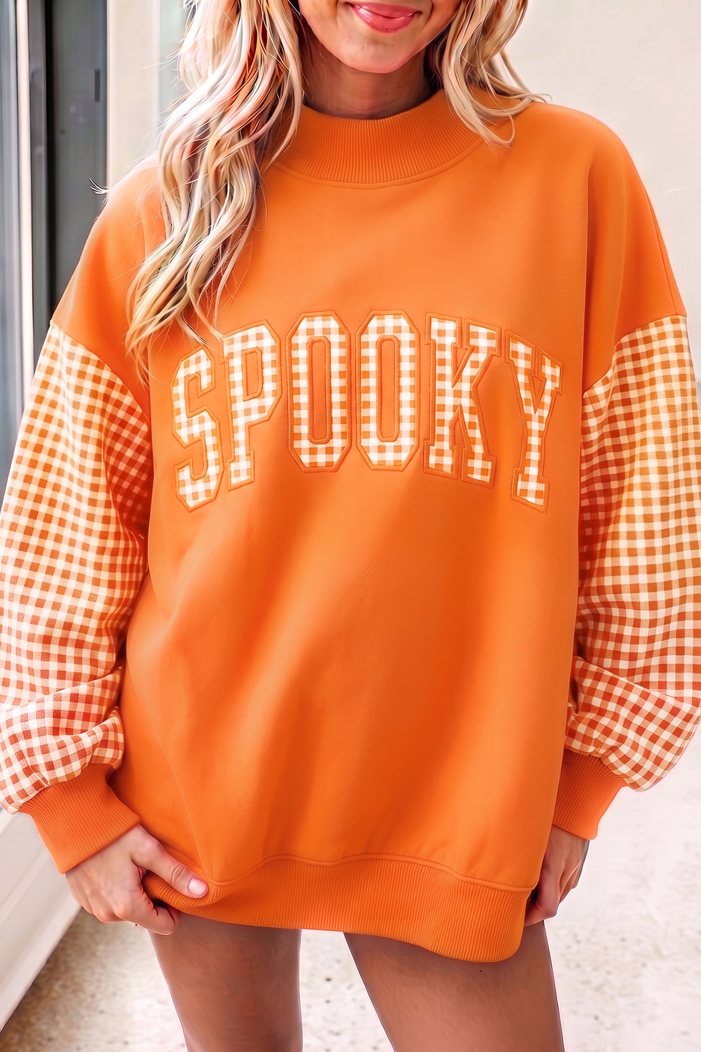 Gingham Plaid Oversized Pullover Sweatshirt