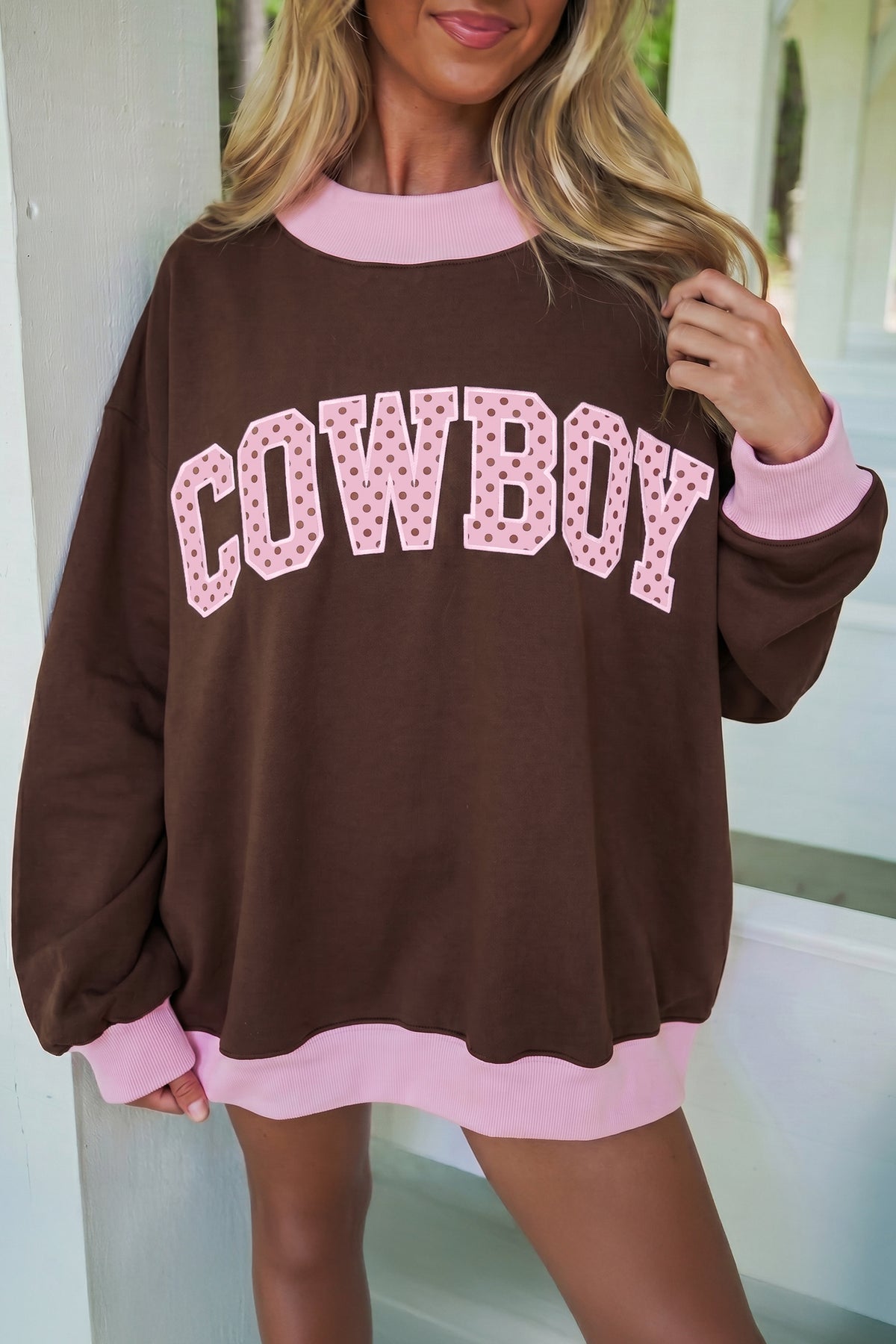 Polka Dot Letter Graphic Colorblock Sweatshirt