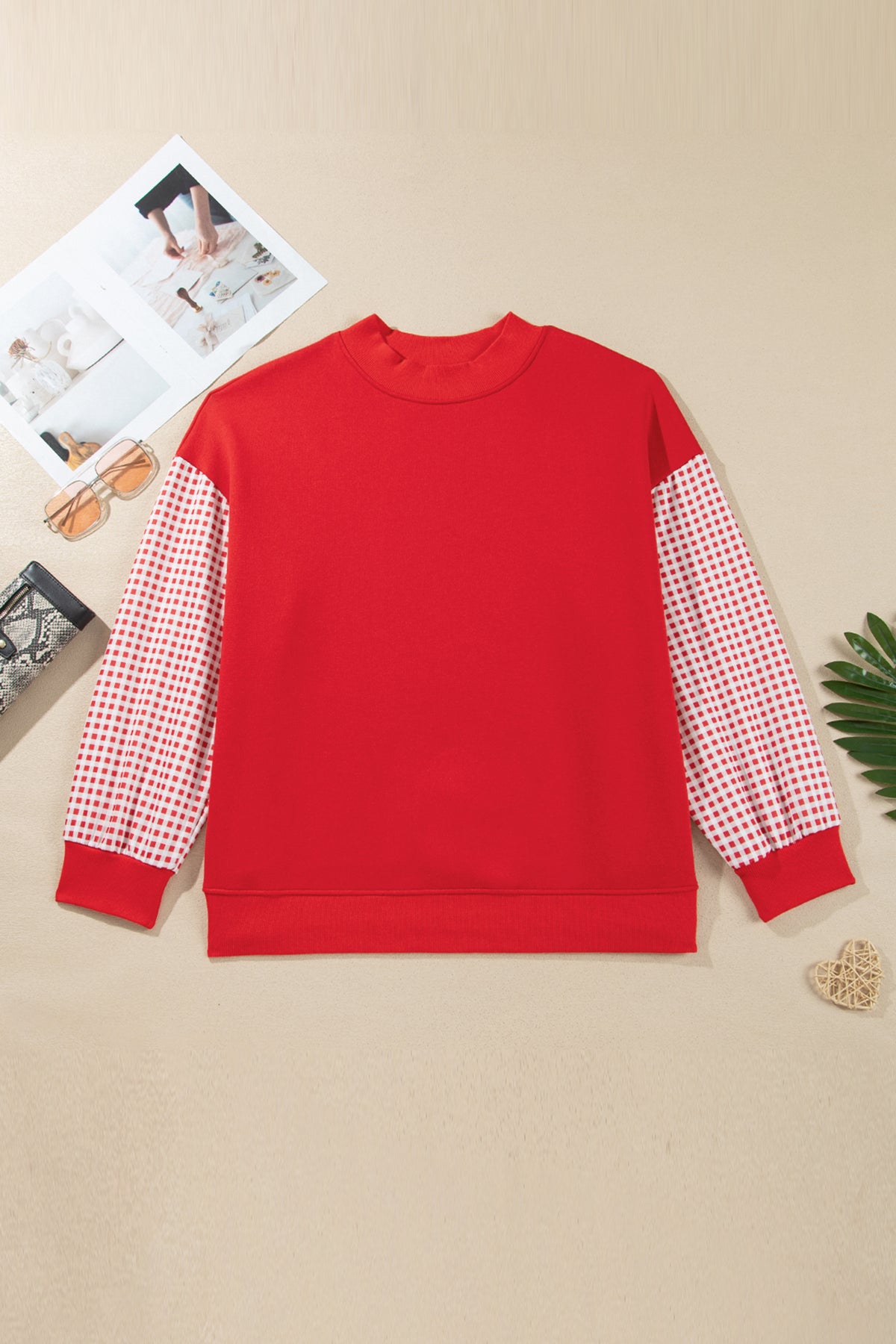 Patchwork Plaid Loose Fit Long Sleeve Plus Size Sweatshirt