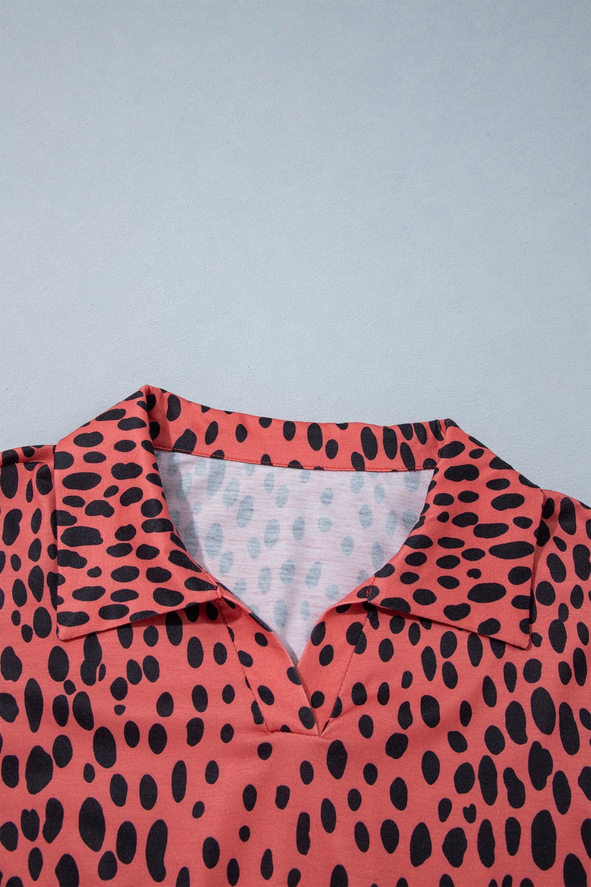 Red Leopard Print Long Sleeve V Neck Midi Dress