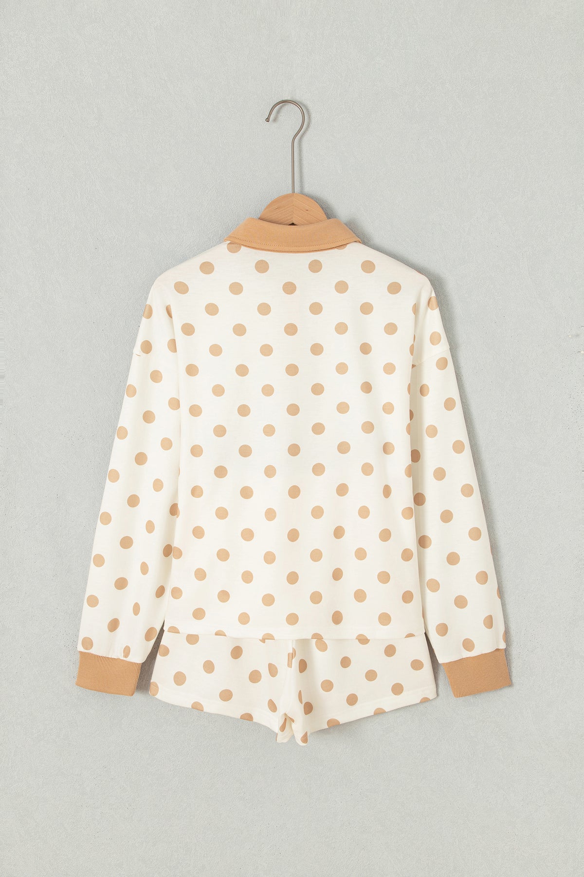 Polka Dot Drop Shoulder Polo Loose Pullover Patch Pocket Casual Shorts Set