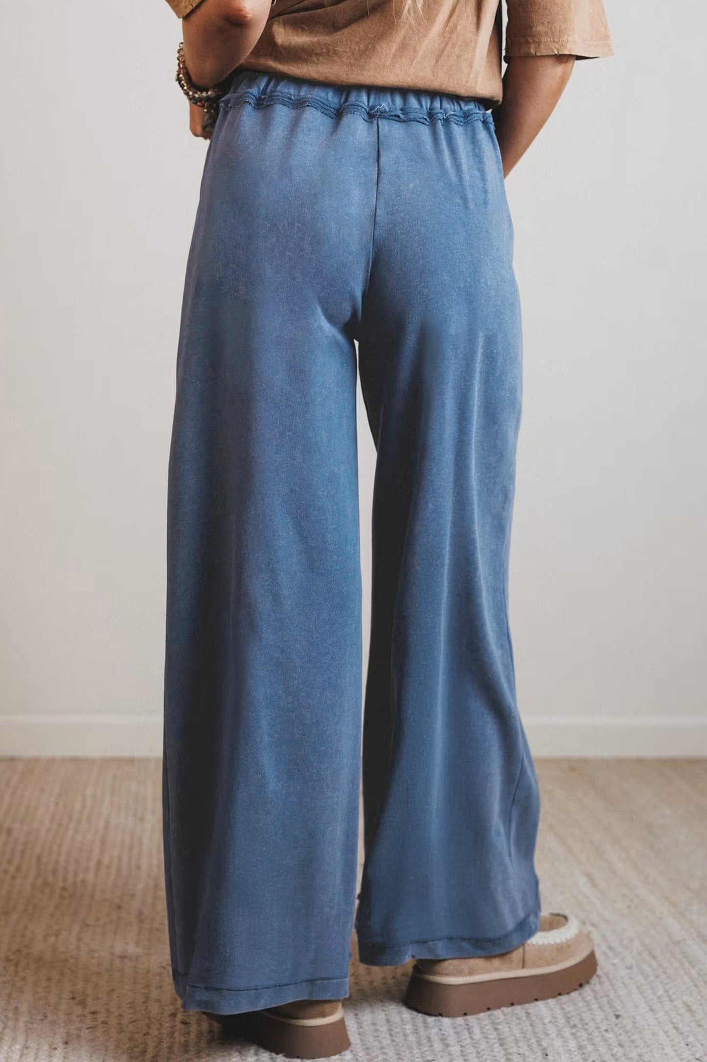 Mineral Wash Drawstring  High Waist Wide Leg Pants