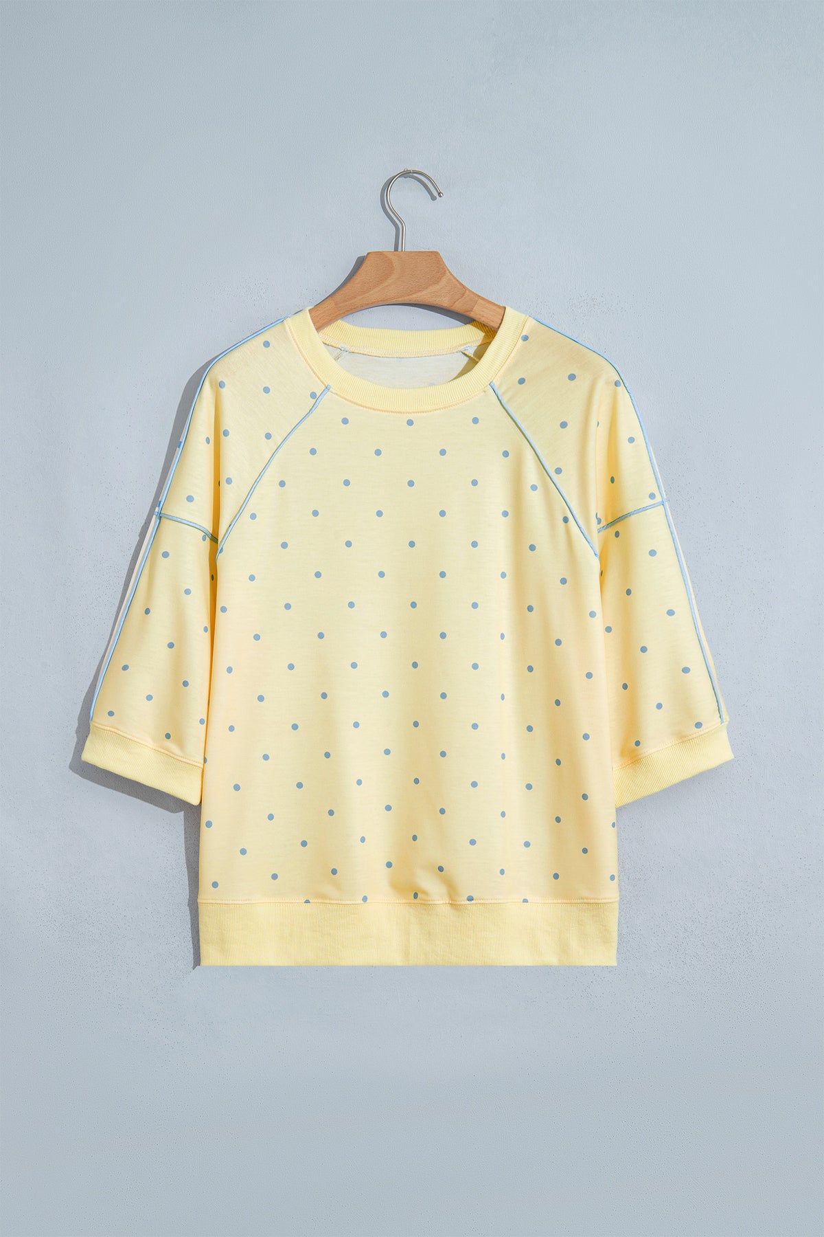 Yellow Polka Dot Print Piping Trim Relaxed Top
