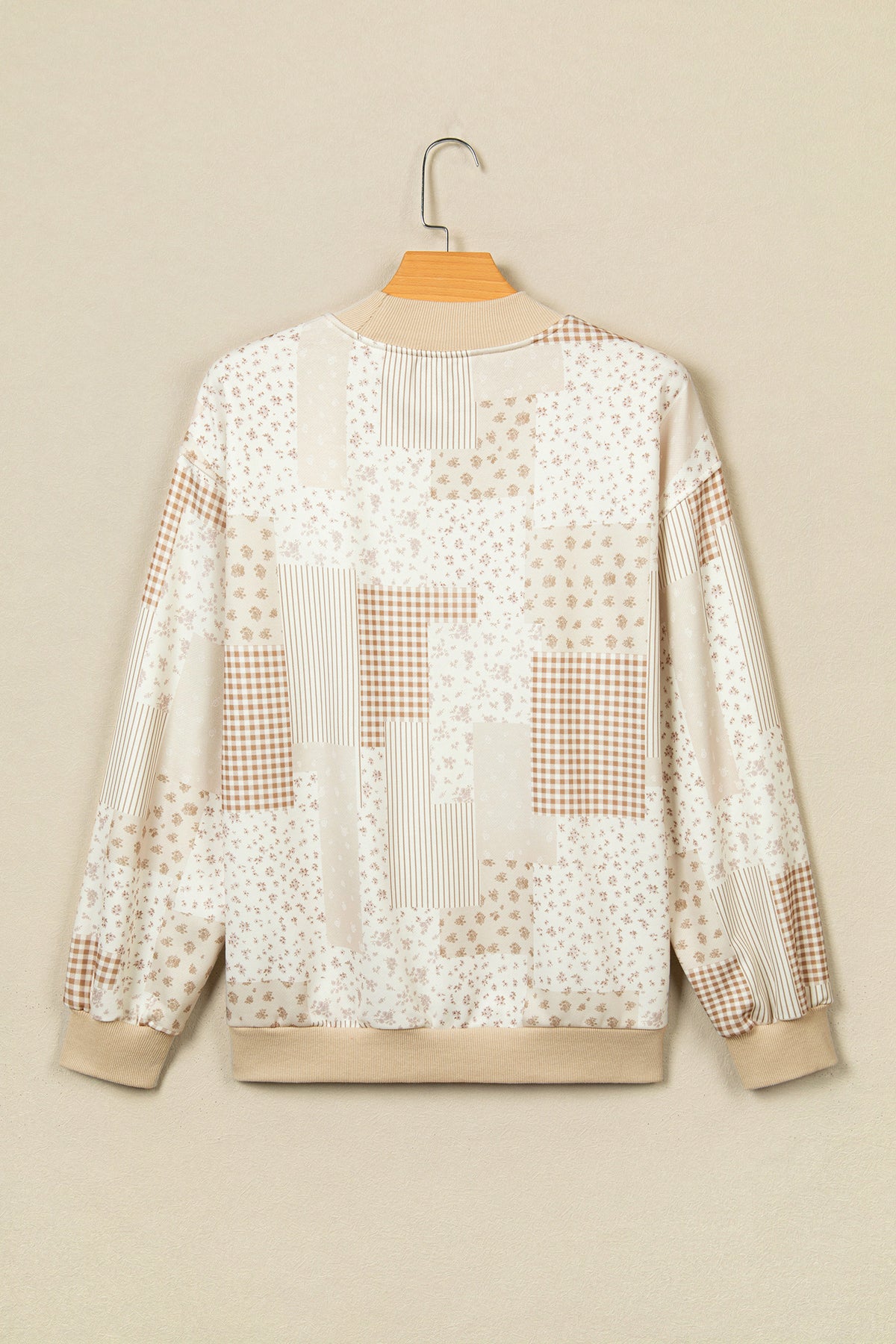 Patchwork Floral Print Mock Neck Long Sleeve Sweatshirt