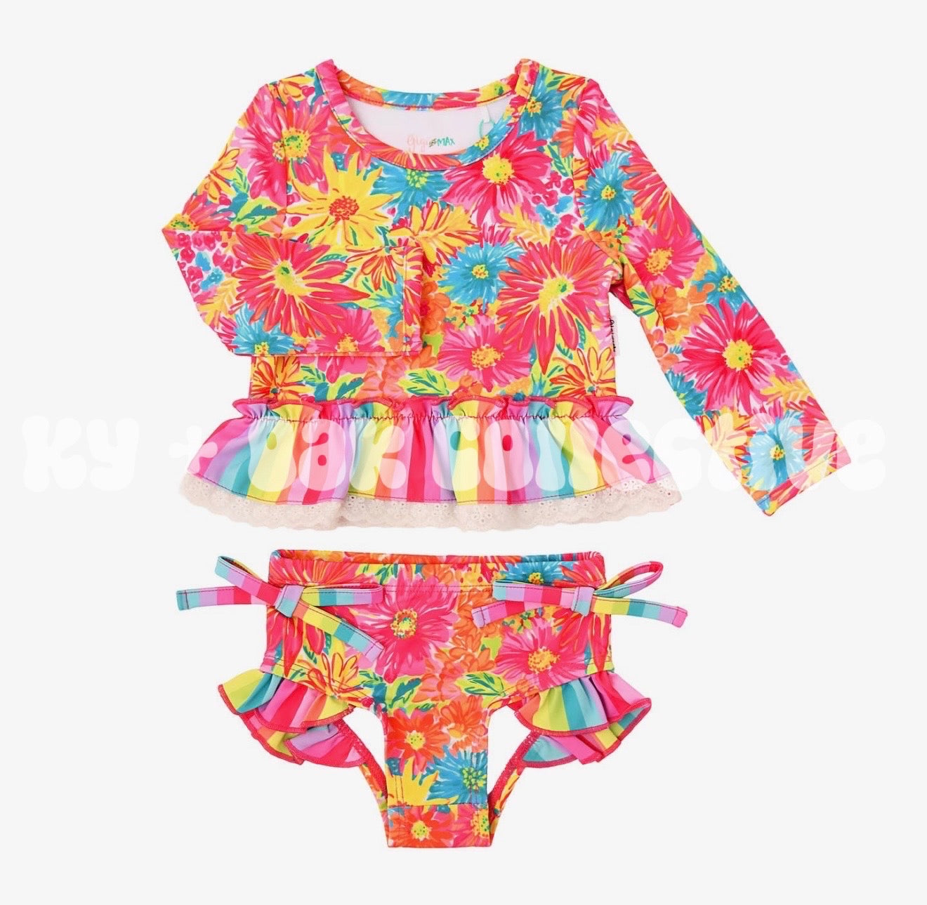 Two Piece Long Sleeve Swimsuit | Neon Floral