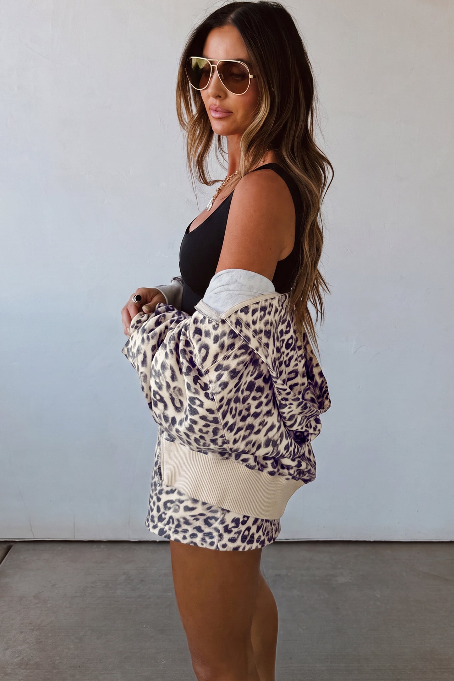 Leopard Zip-Up + Shorts Set