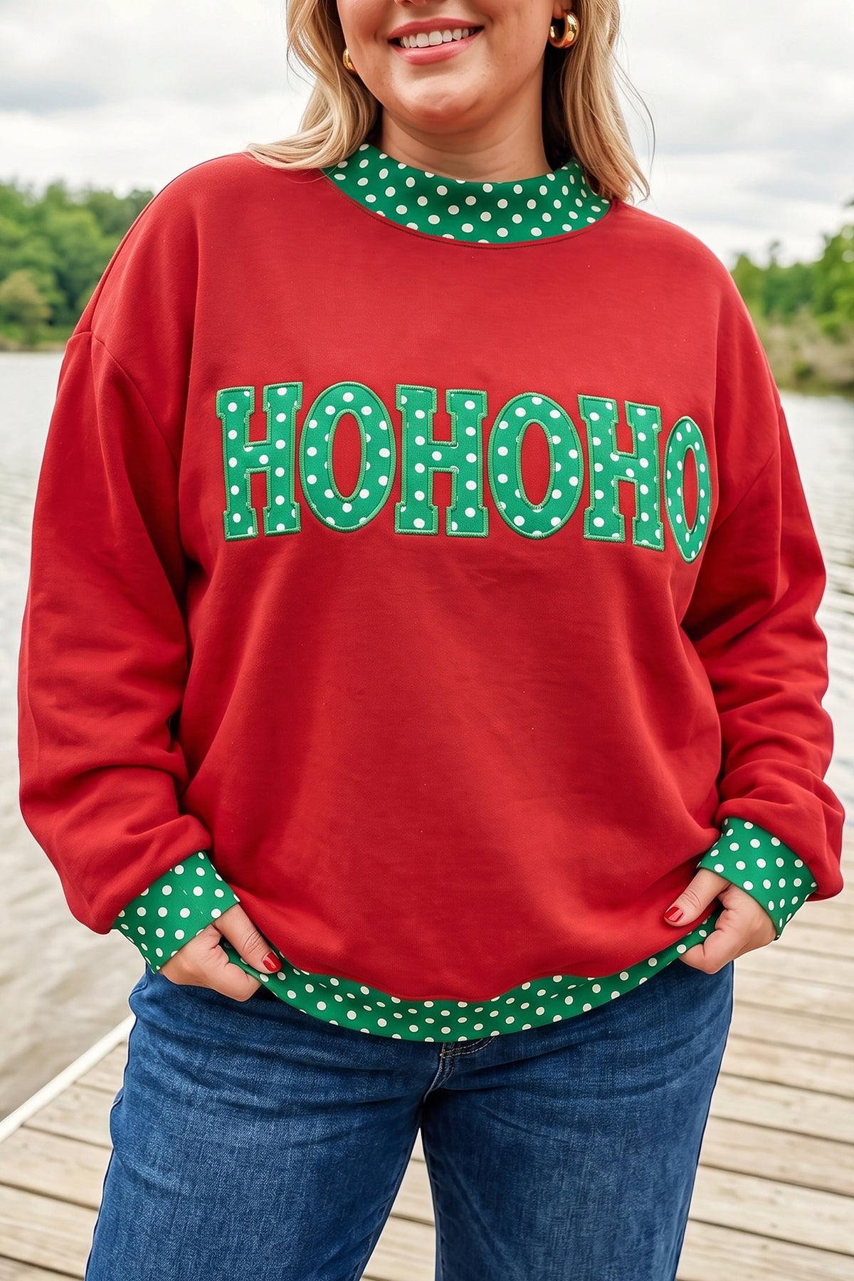 Polka Dot Patchwork Graphic Plus Size Sweatshirt