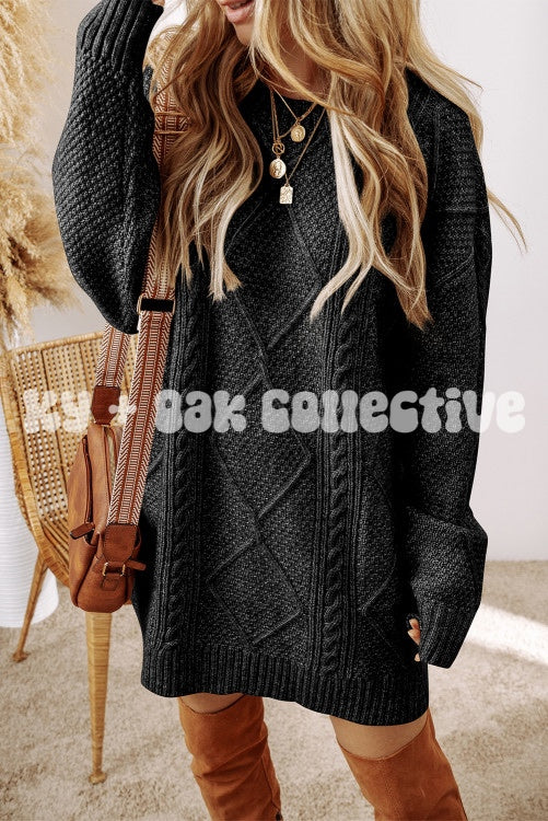 Cable Knit Loose Fit Sweater Dress