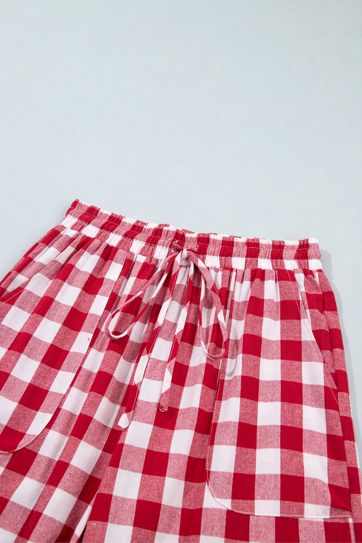 Gingham Plaid Tie Elastic Waist Shift Pants