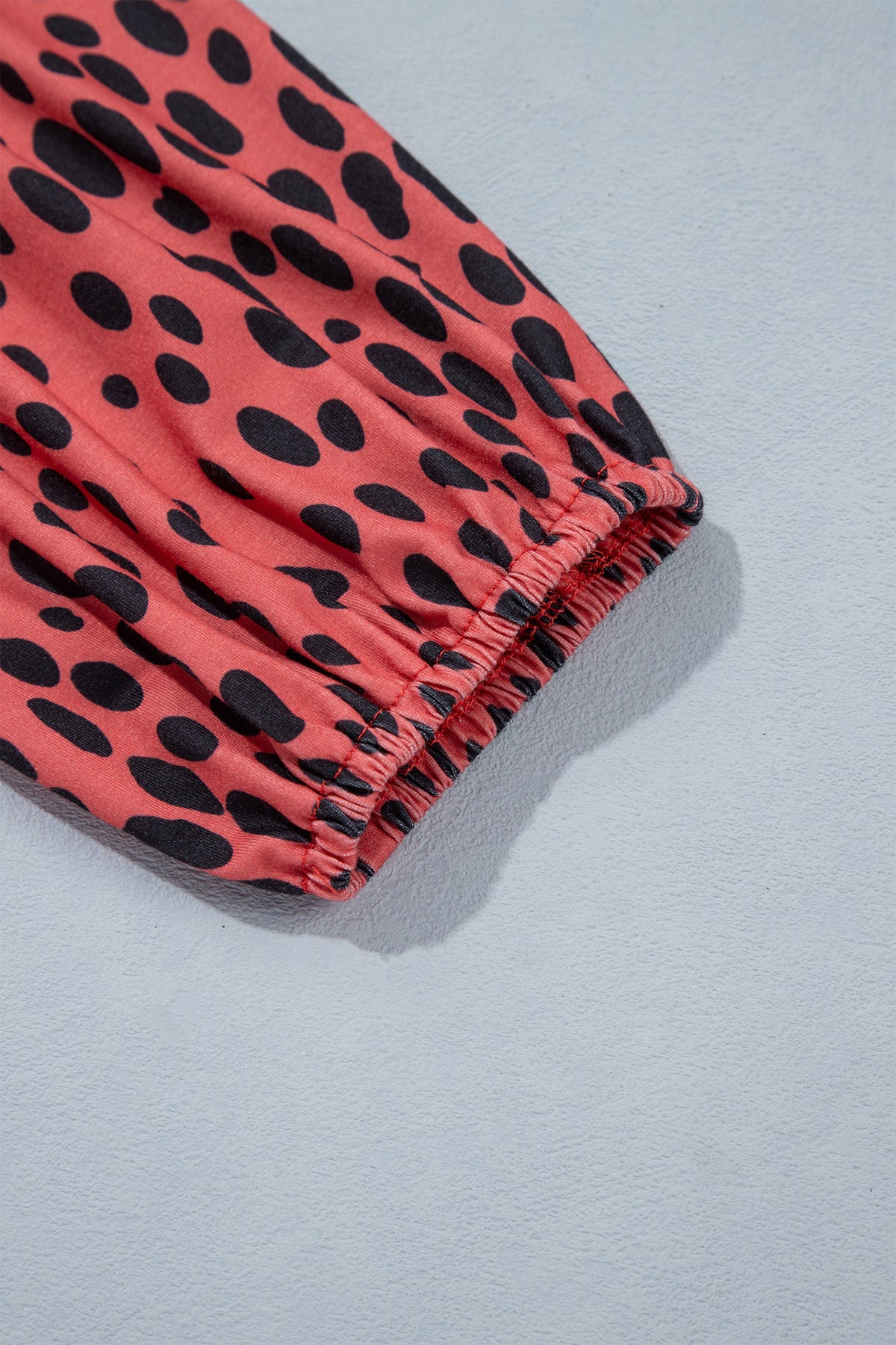 Red Leopard Print Long Sleeve V Neck Midi Dress