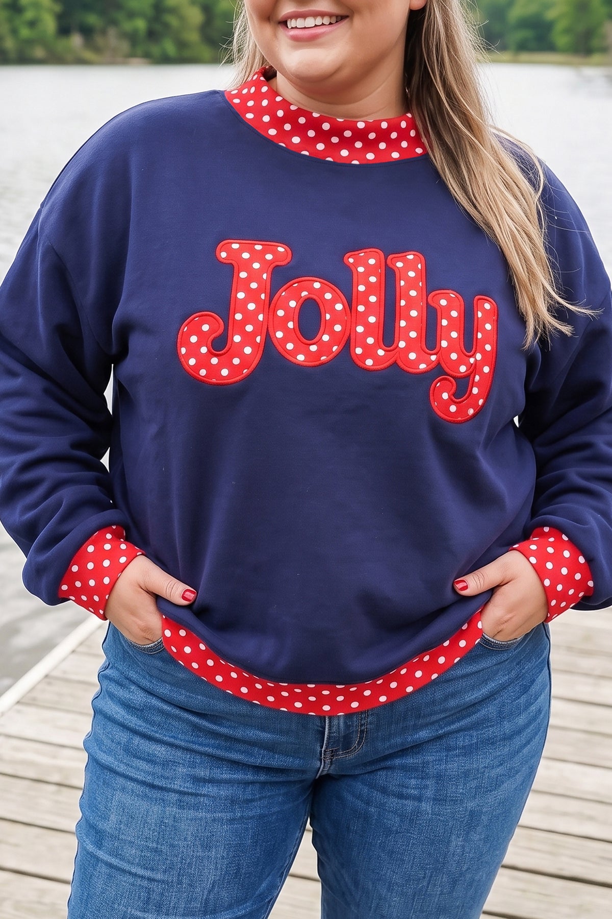 Polka Dot Patchwork Graphic Plus Size Sweatshirt