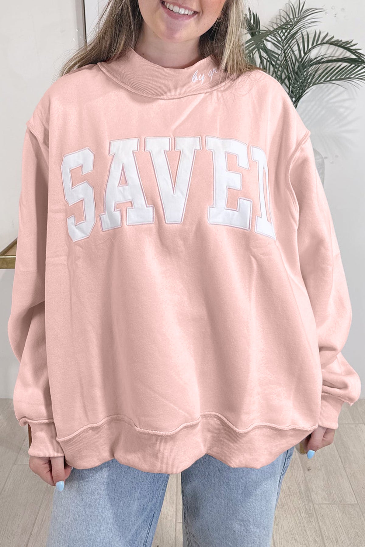 Saved By Grace Embroidered High Neck Sweatshirt