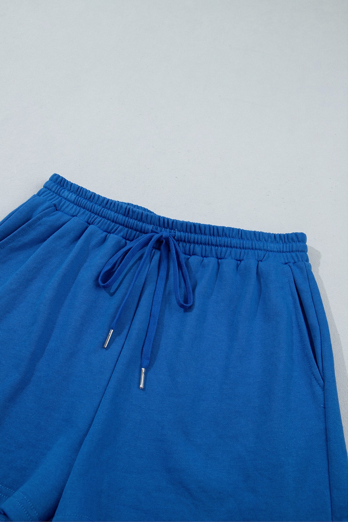 Patchwork Long Sleeve Top Solid Drawstring Shorts Set