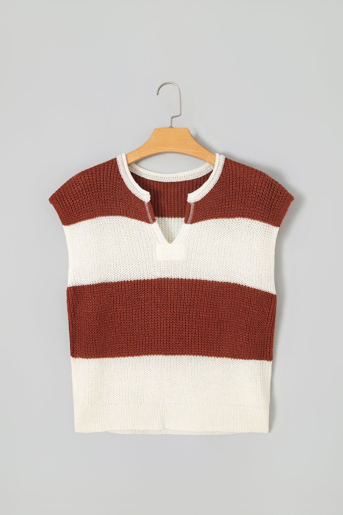Stripe Striped Colorblock Knit V Neck Short Sleeve Loose Sweater
