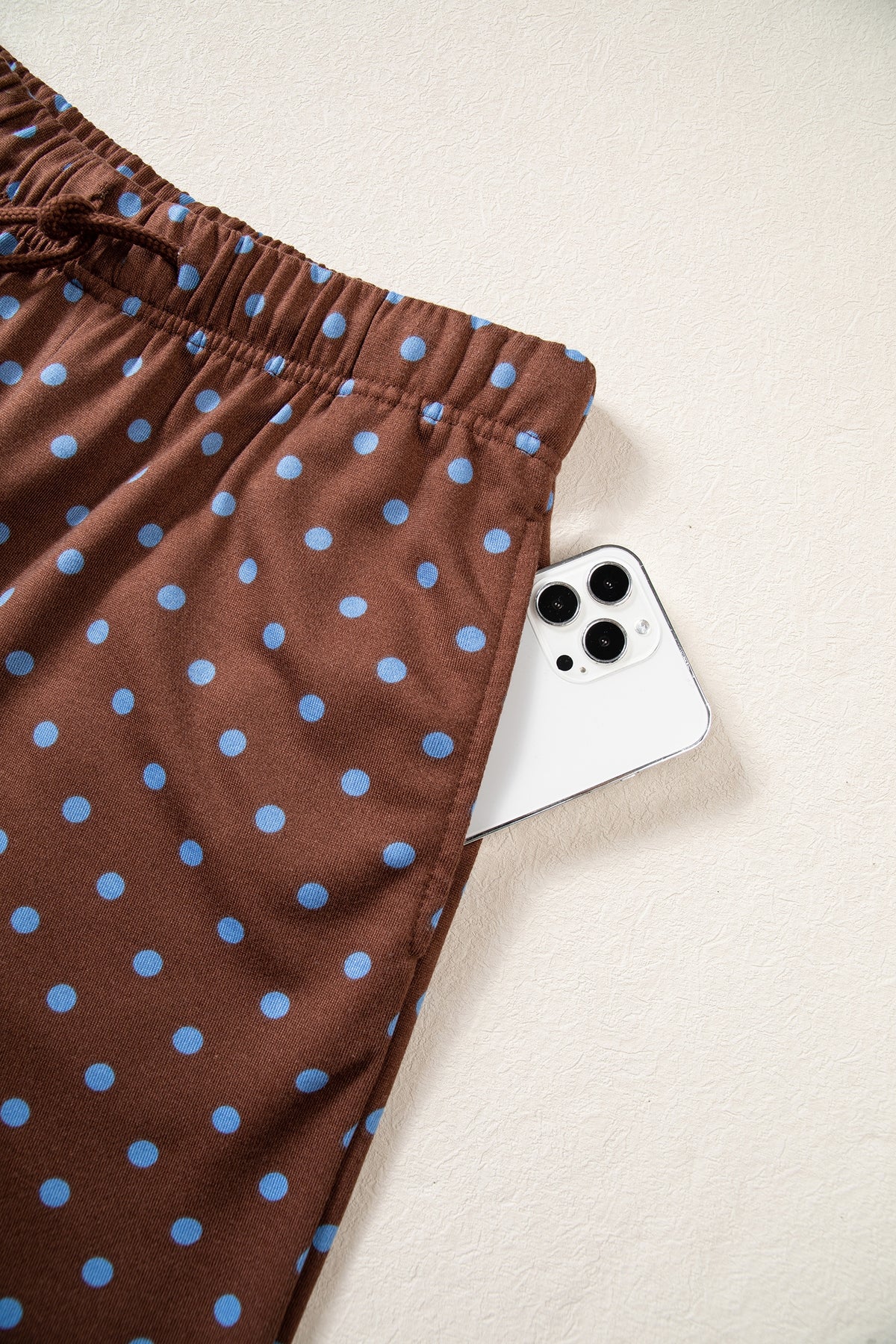Polka Dot Drawstring Wide Leg Long Sleeve Top Pant Set
